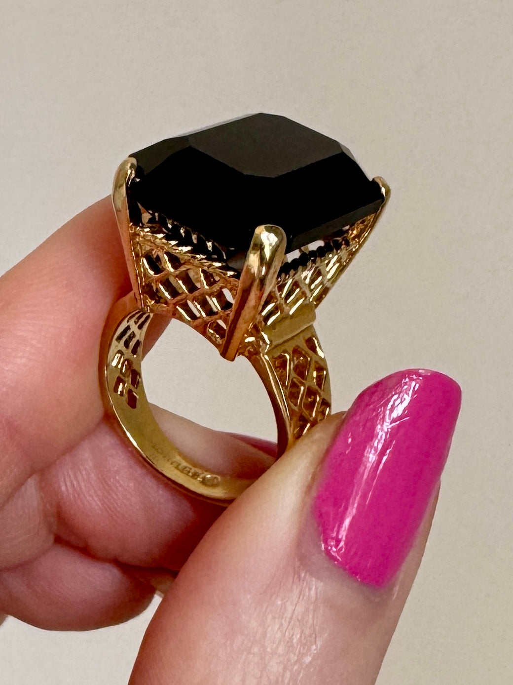 Vintage Large Black Crystal Cocktail Ring