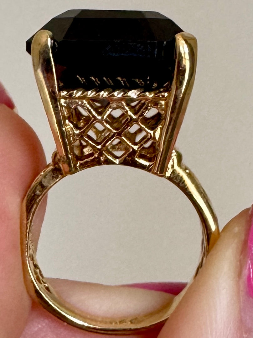 Vintage Large Black Crystal Cocktail Ring