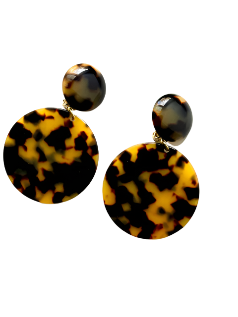 Round Tortoise Resin Clip Earrings