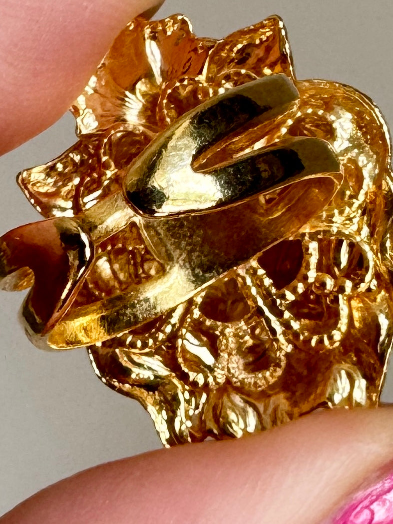 Vintage Italian Gold Lion Ring Size 6