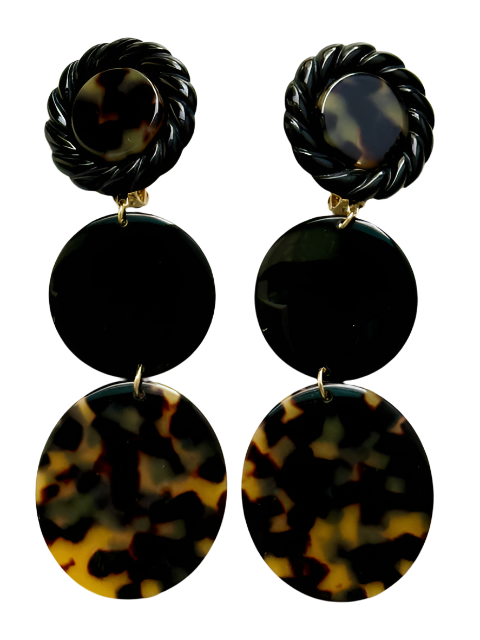 Tortoise and Black Resin Shoulder Duster Earrings