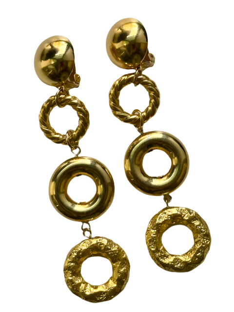 Gold Circle Dangle Clip On Earrings