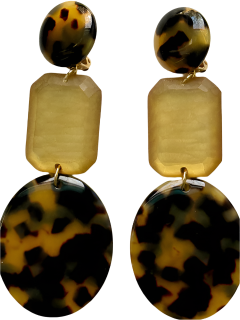 Large French Tortoise Gold Resin Earrings