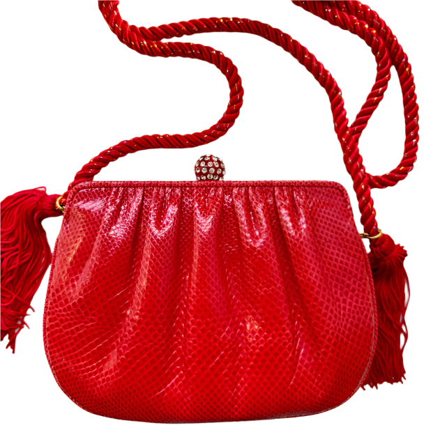 80s Red Snakeskin Tassel  Evening Purse