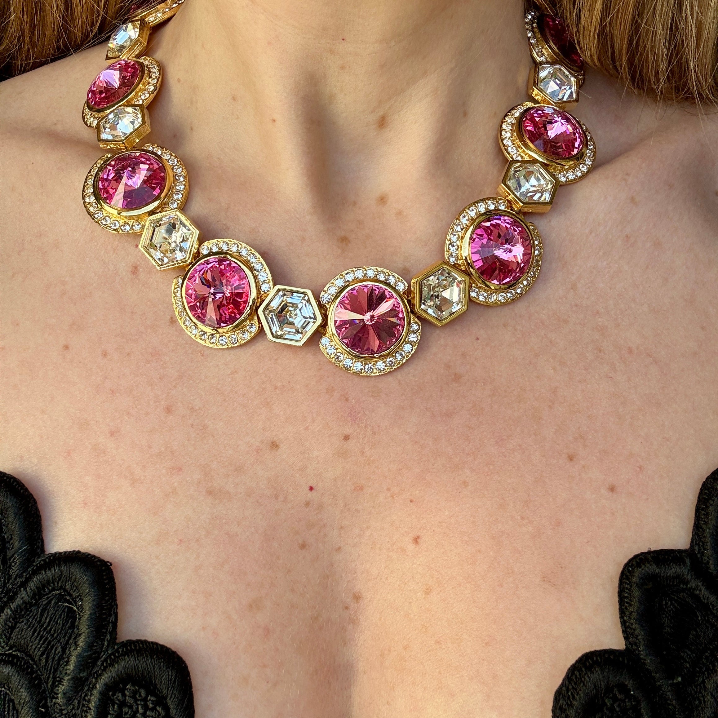 Gorgous Vintage Pink Crystal Statement Necklace