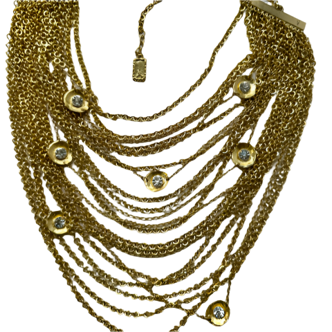 Stunning Designer KS Pairs Multi Gold Chain Bib Necklace