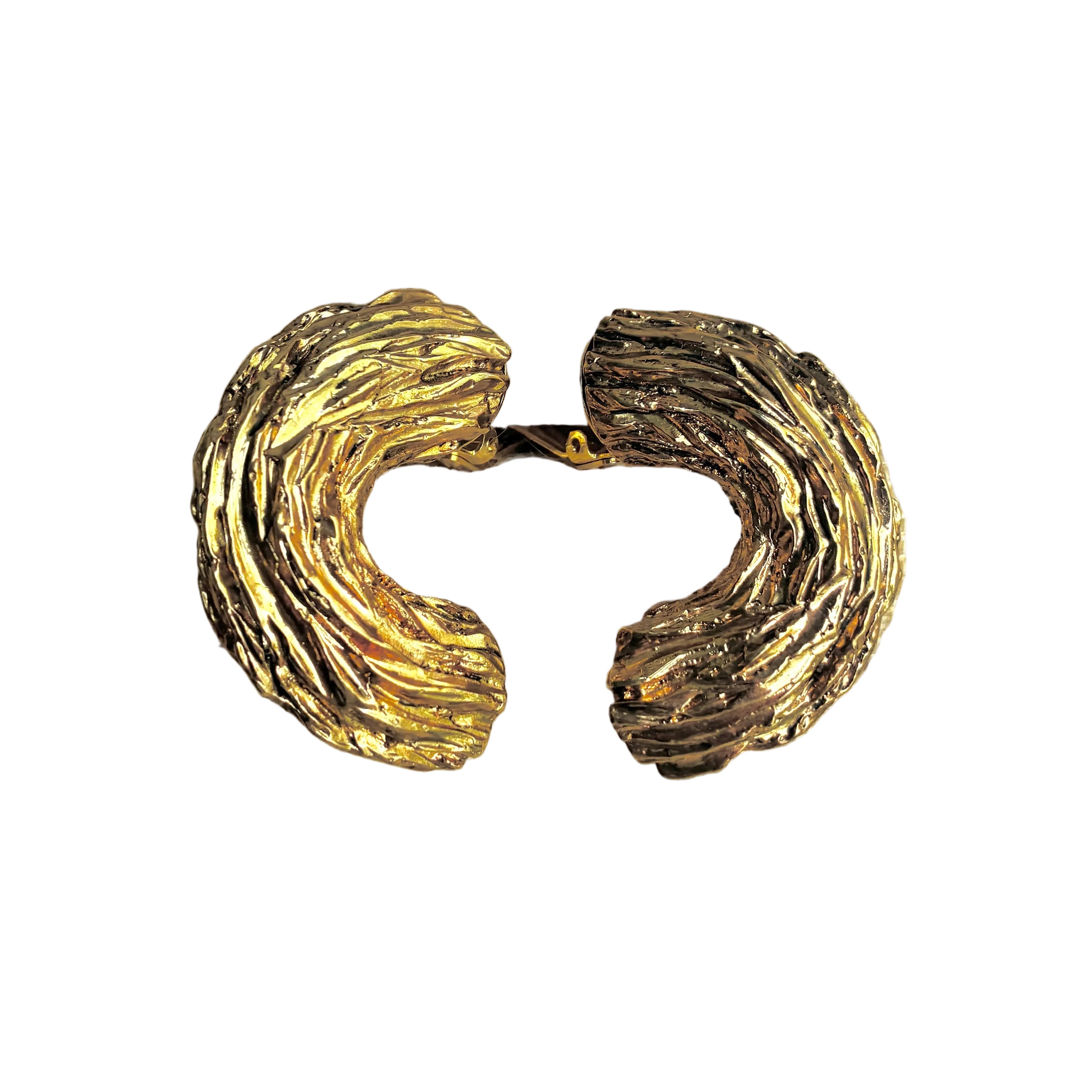 Vintage French Designer Chantal de Kerouartz Textured  Half-Hoop Earrings