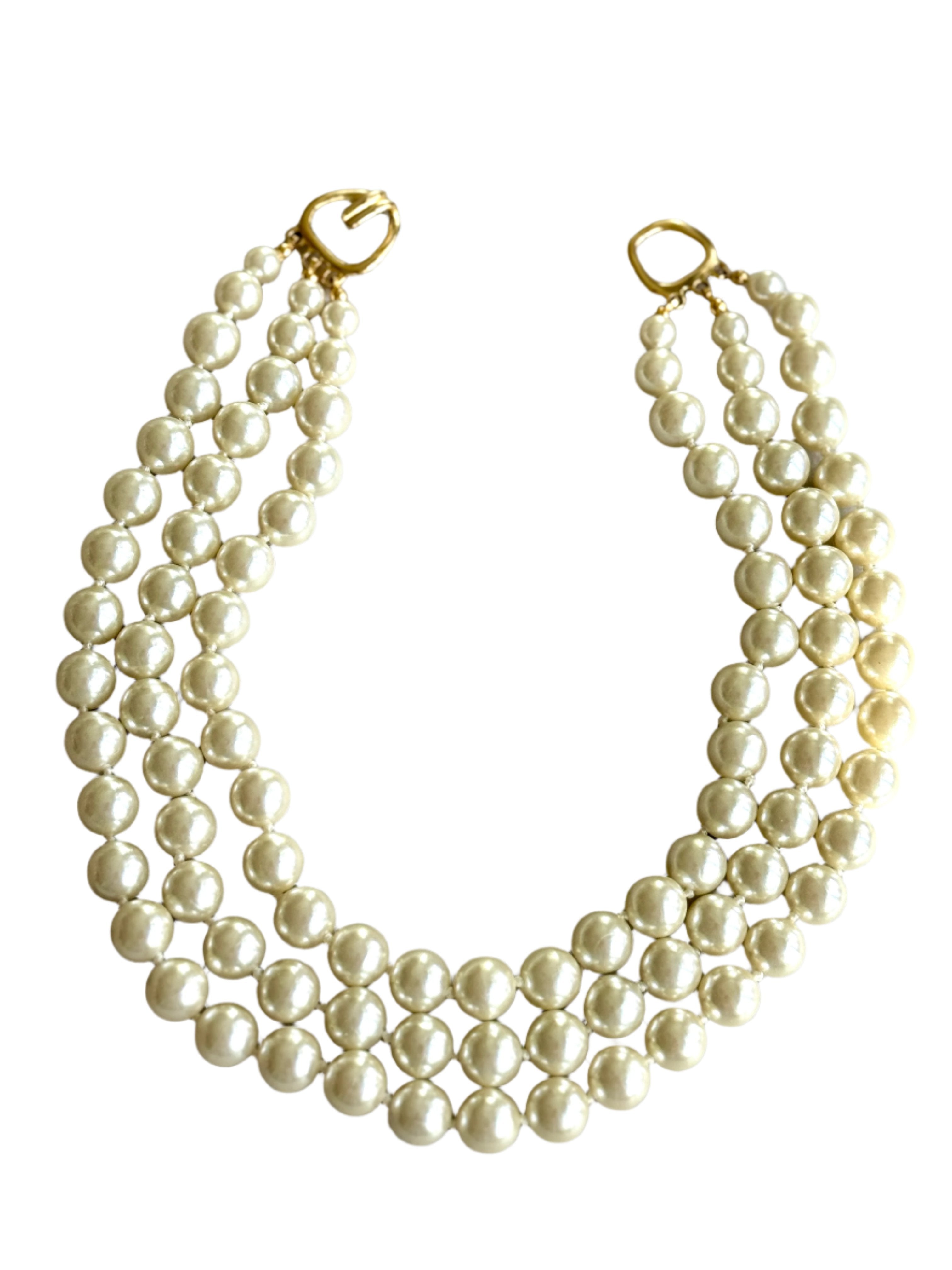 Classic Three Strand Vintage Pearl Necklace