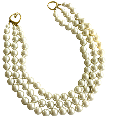 Classic Three Strand Vintage Pearl Necklace