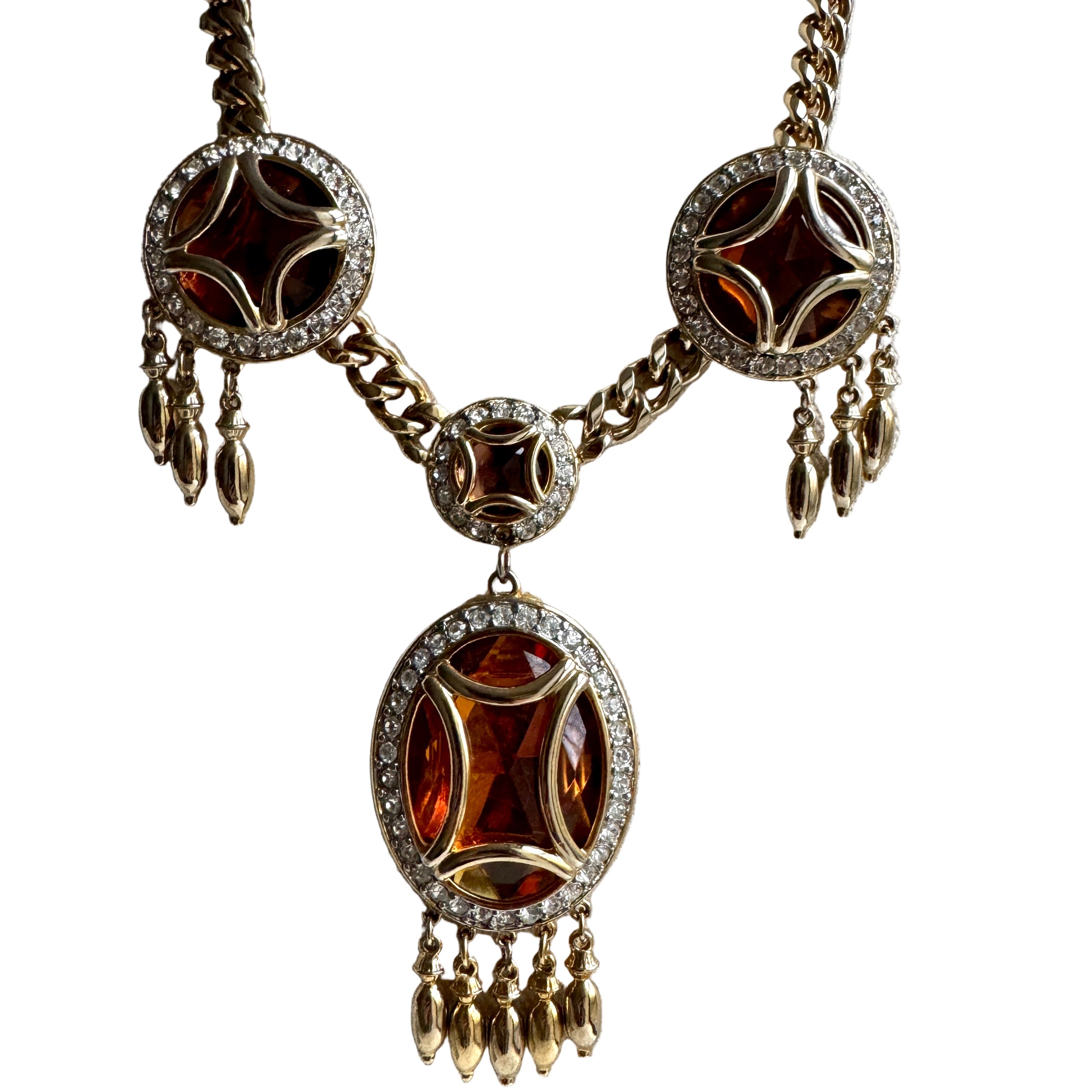Vintage Designer Gem Craft Orange Jewel Necklace Earring Set