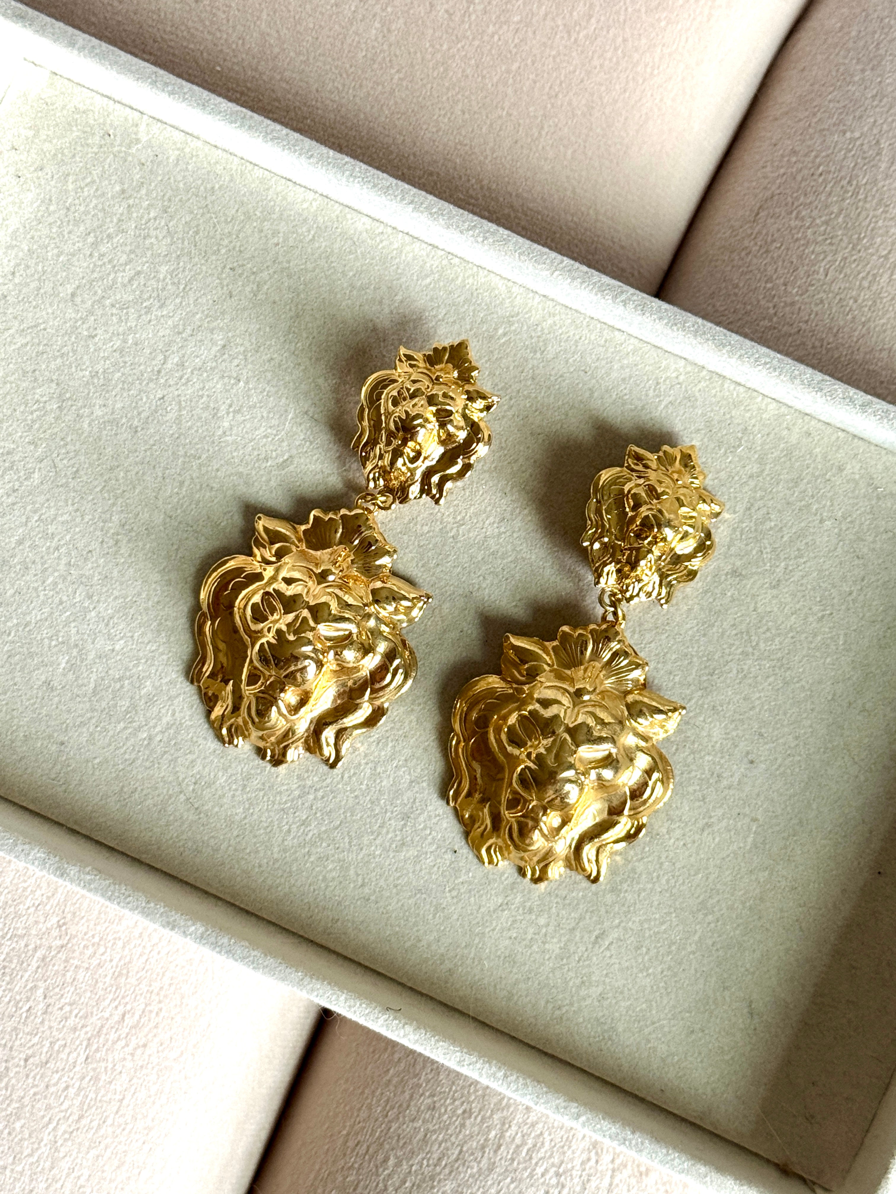 Vintage Italian Double Lion Head Earrings