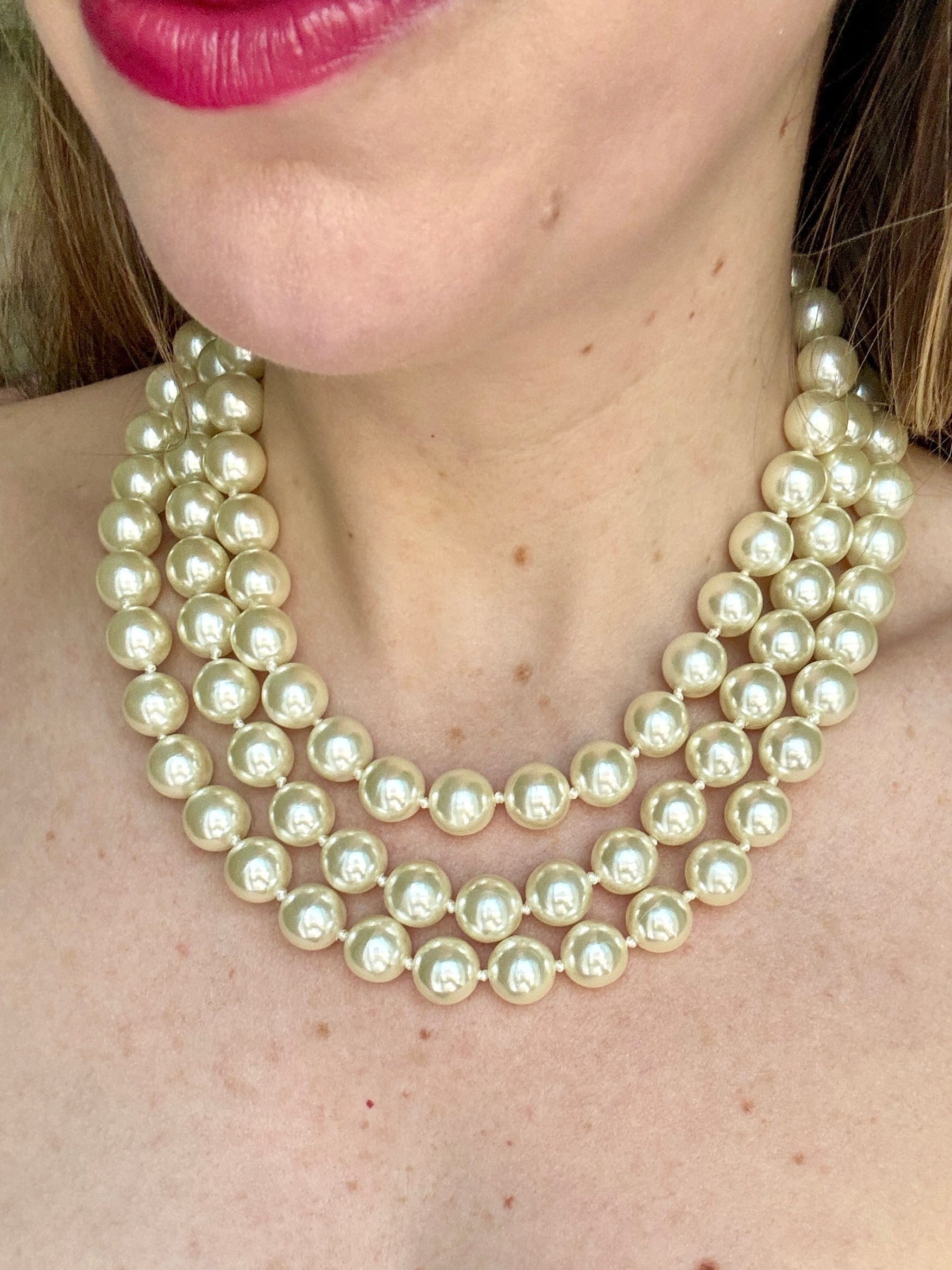 Classic Three Strand Vintage Pearl Necklace