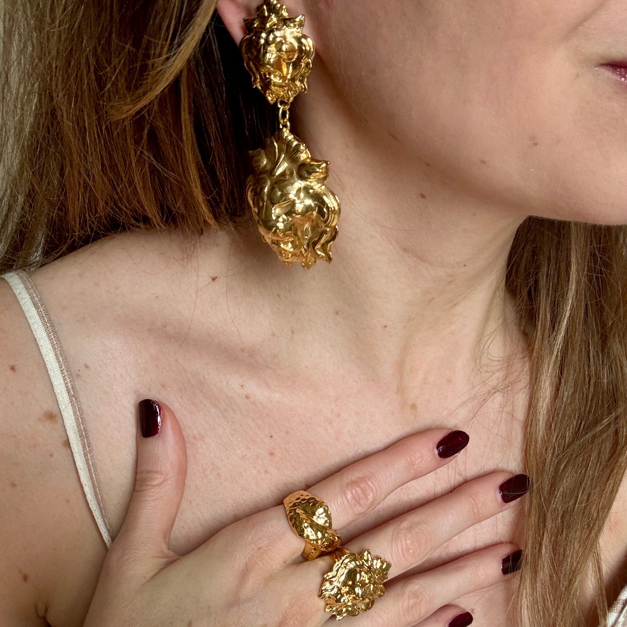 Vintage Italian Double Lion Head Earrings