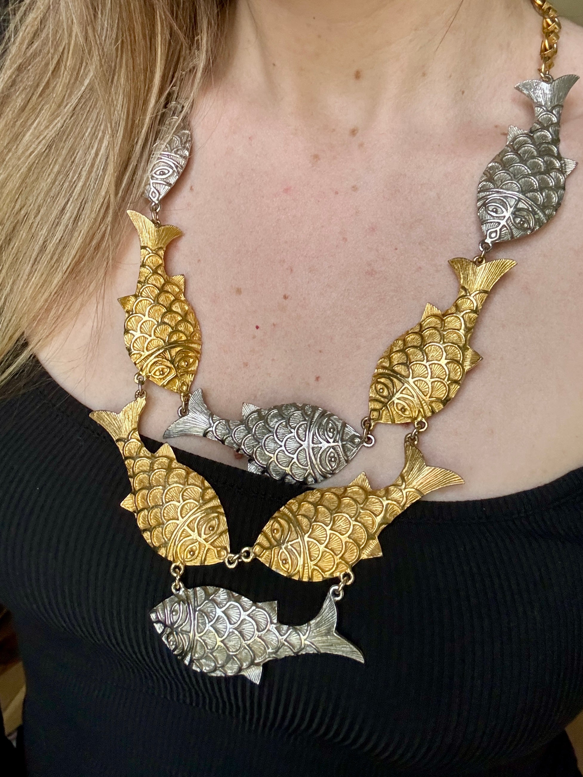 60s Designer Pauline Rader Fish Statement Necklace