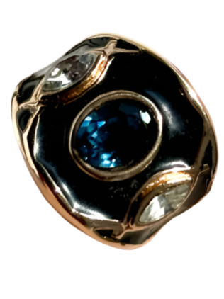 Black Enamel Blue Crystal Ring Size 5