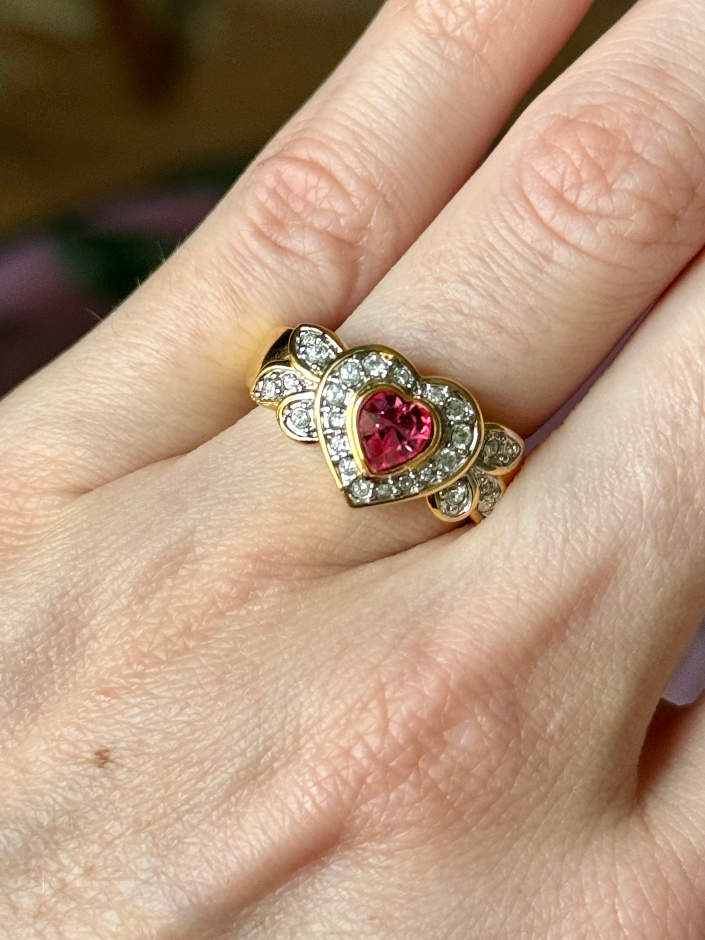 Pink Crystal Heart Ring Size 6