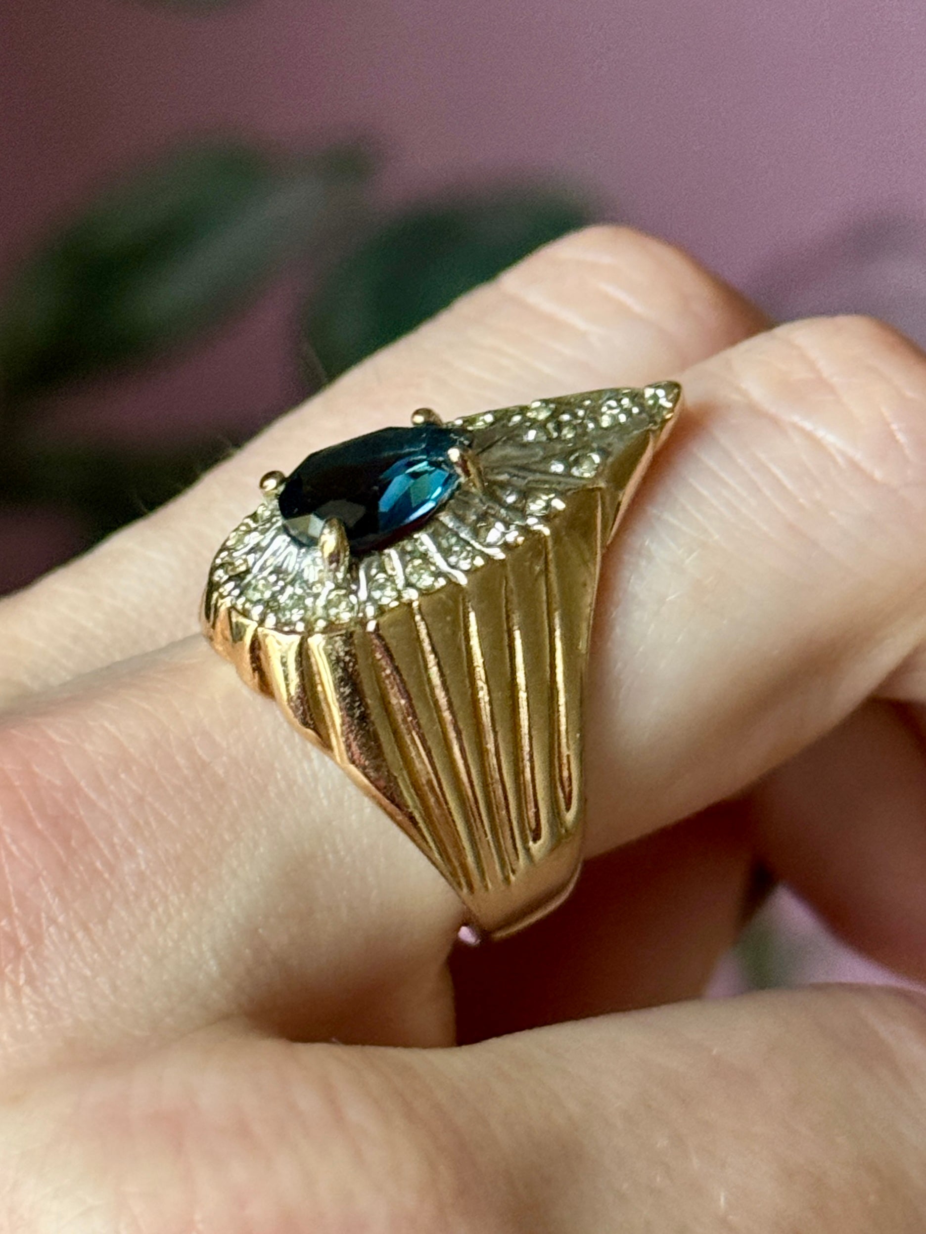 Deep Blue Crystal Statement Ring Size 8