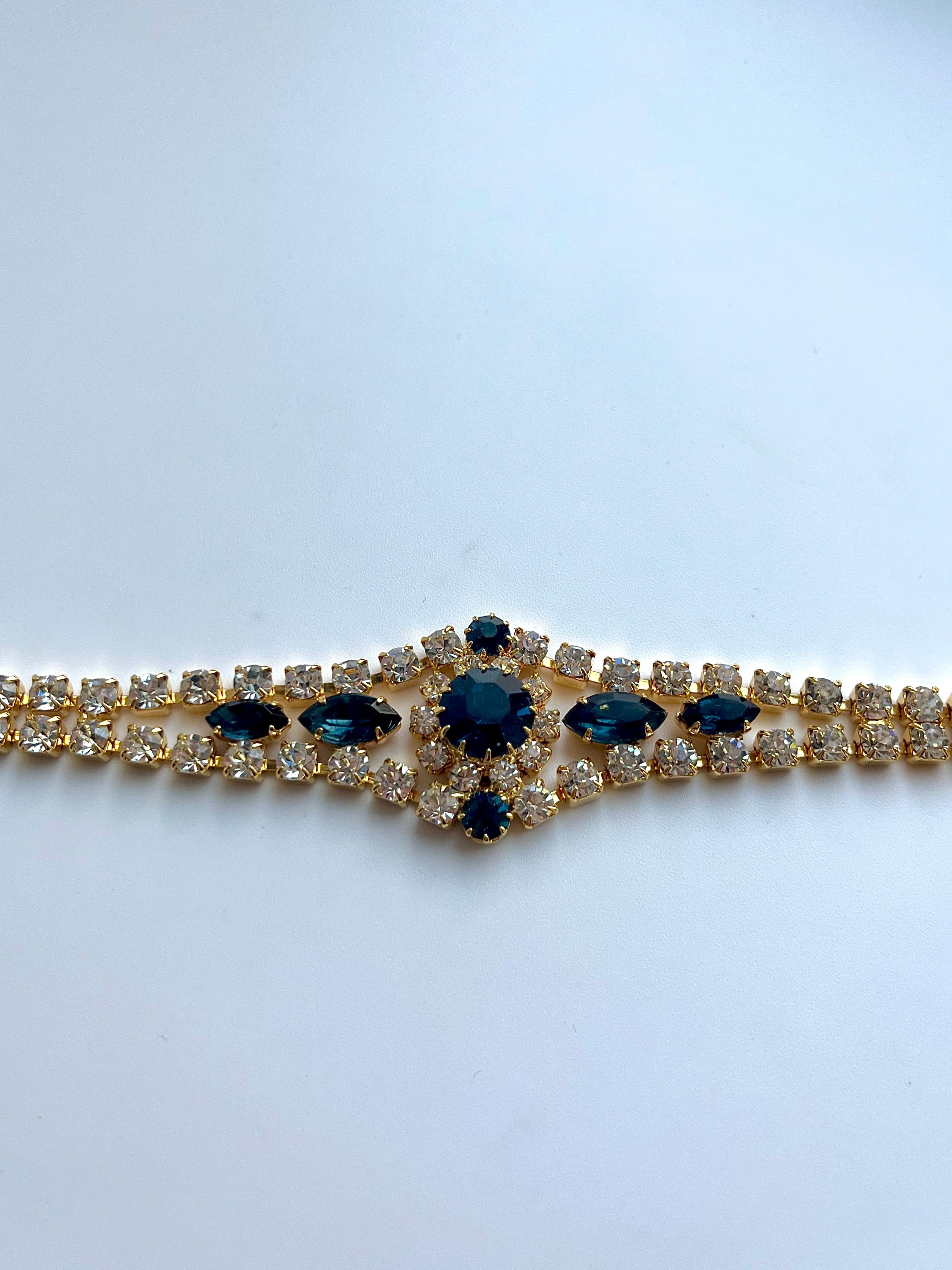 Vintage French Blue Crystal Flower Bracelet