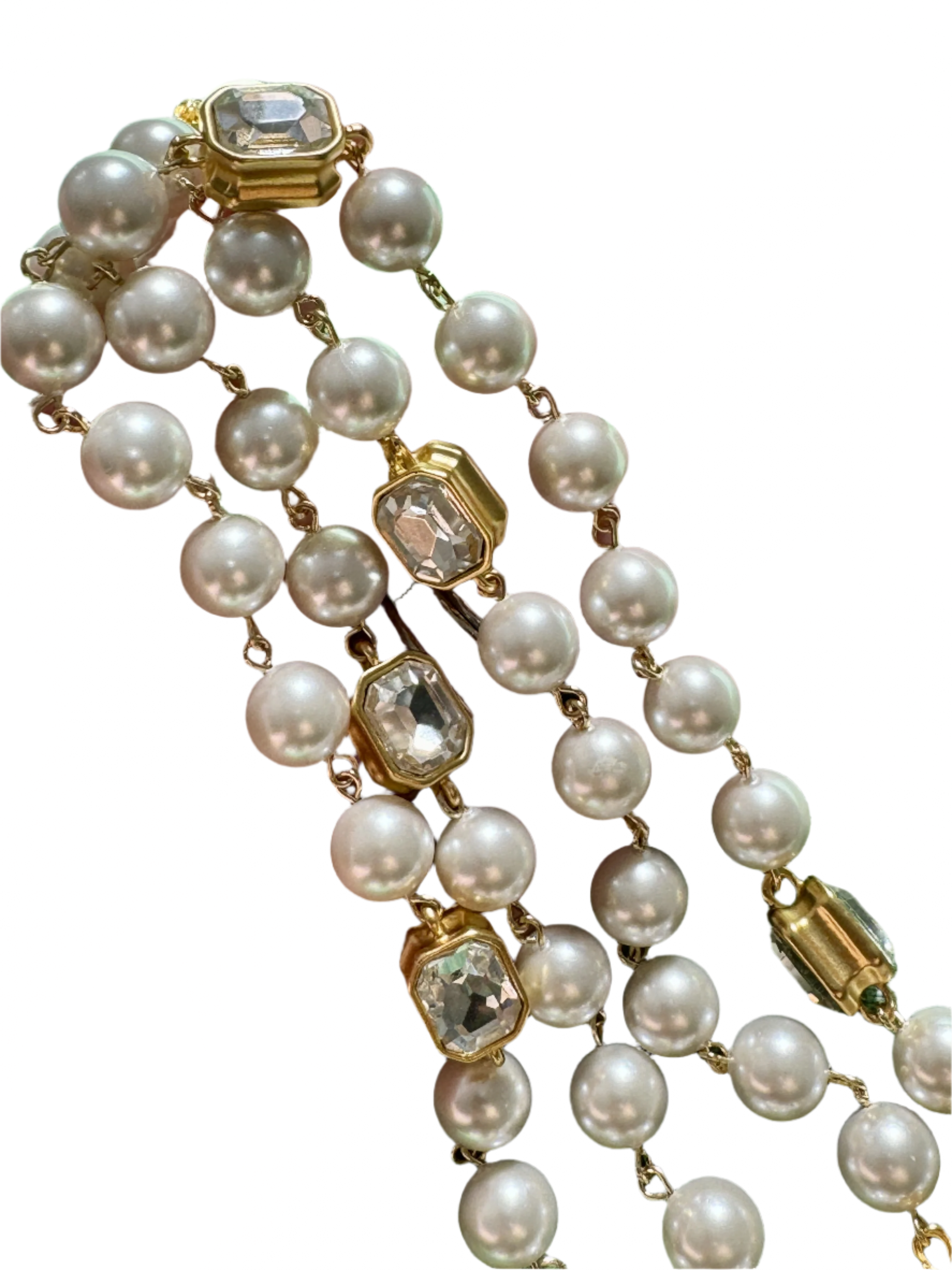 Extra Long French Faux Pearl Crystal Necklace