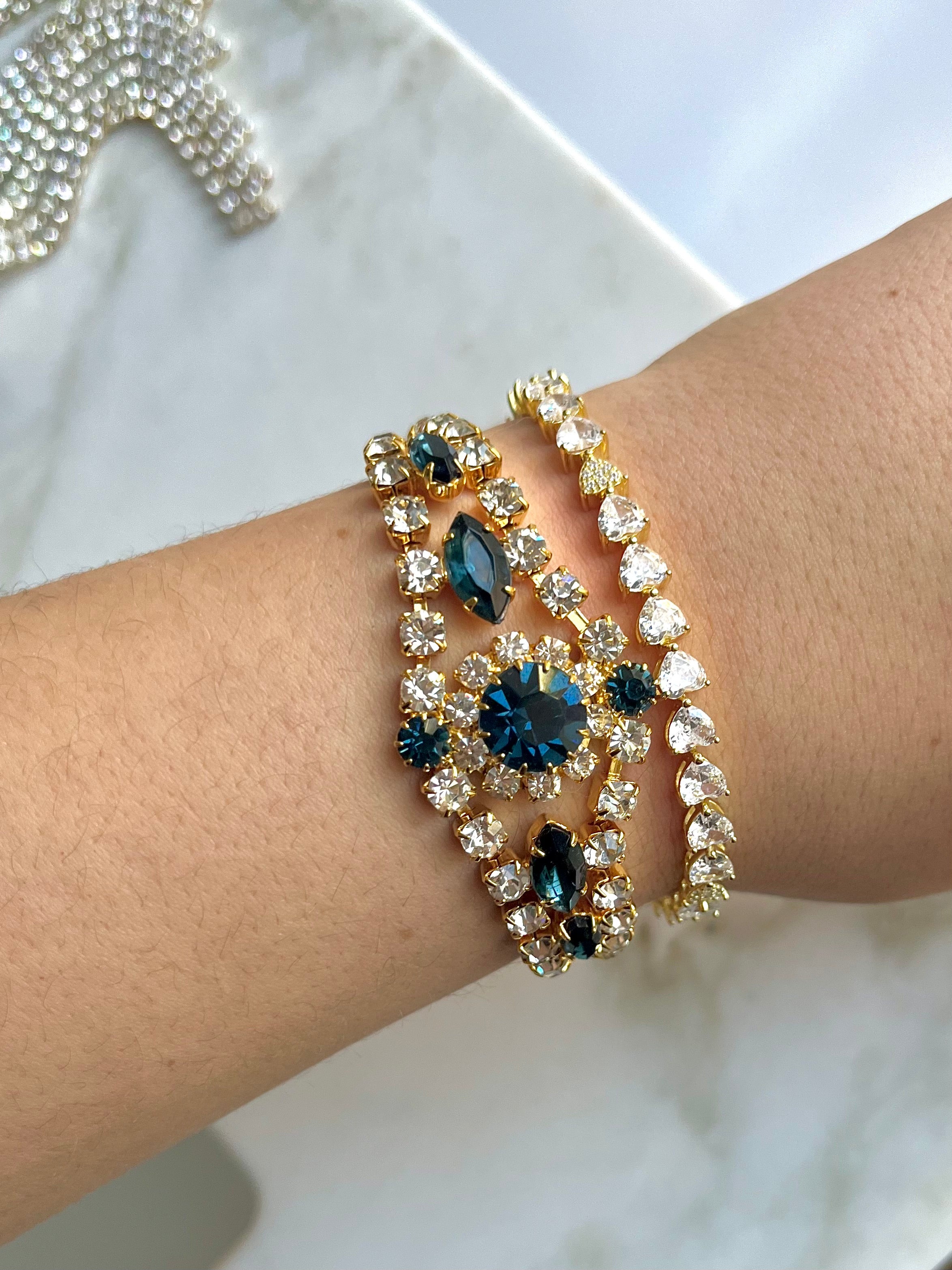 Vintage French Blue Crystal Flower Bracelet