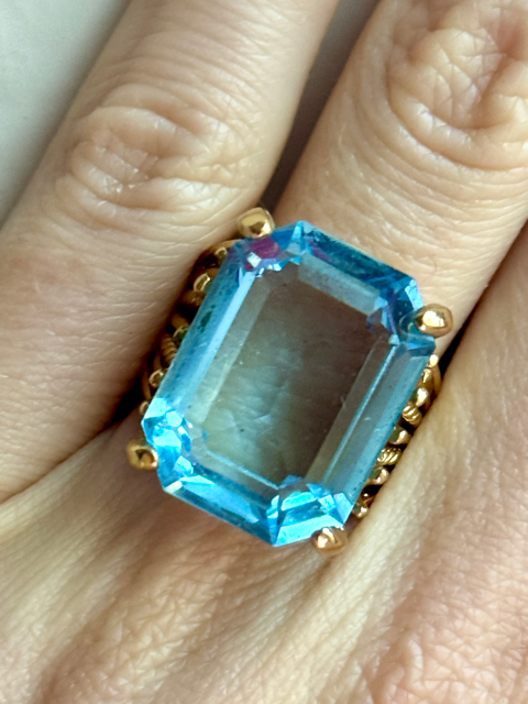 Huge Agua Blue Crystal Cocktail Ring Size 6