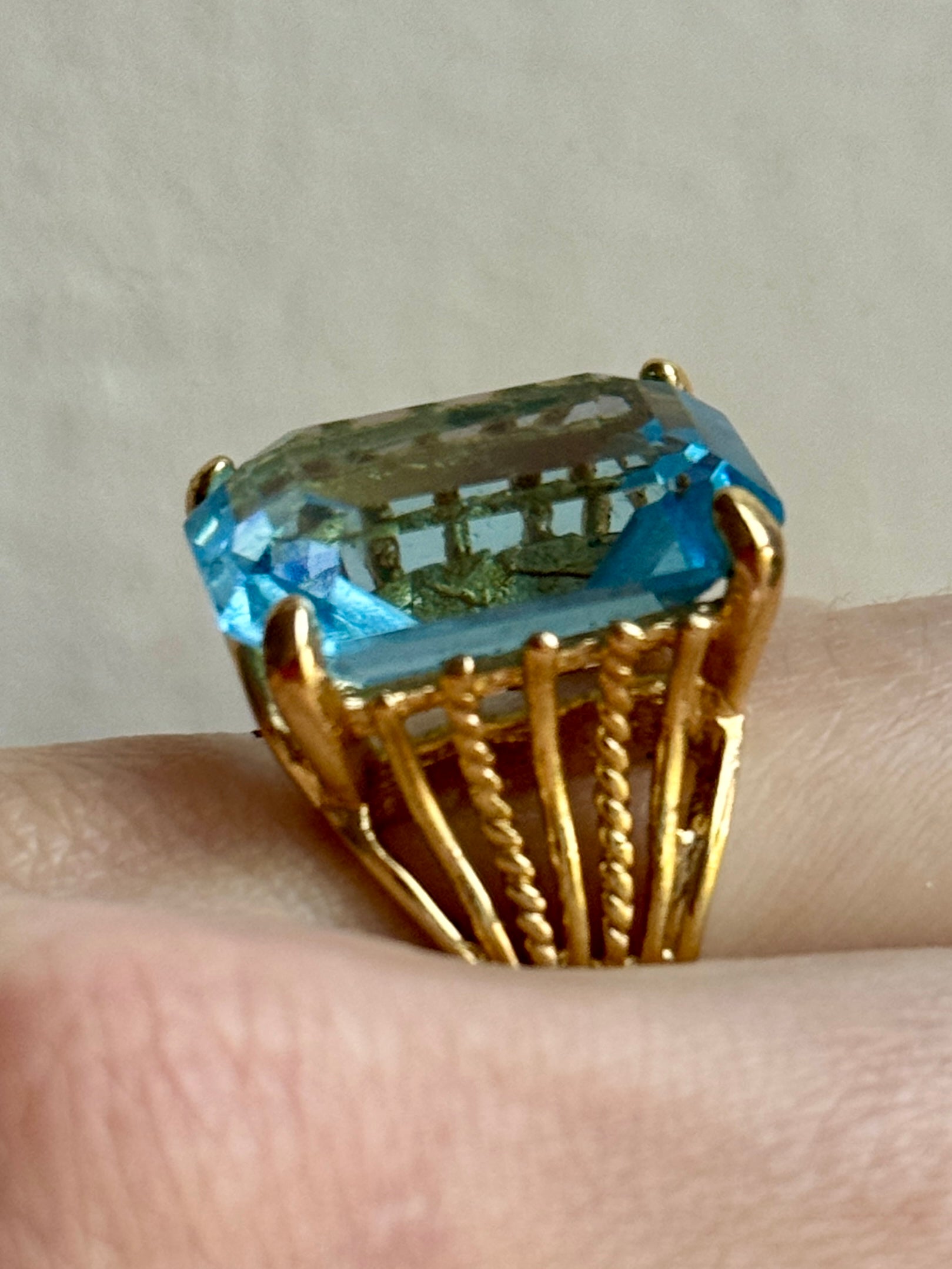 Huge Agua Blue Crystal Cocktail Ring Size 6