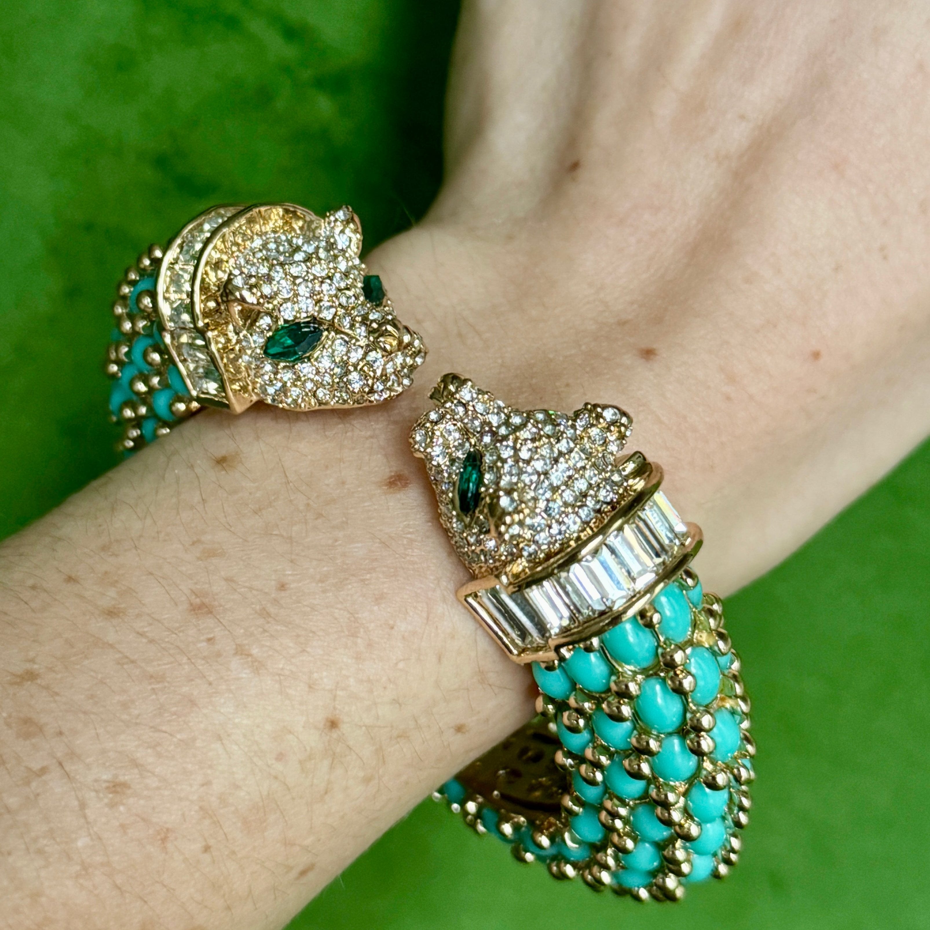 Light Blue Turquoise Double Panther Bracelet