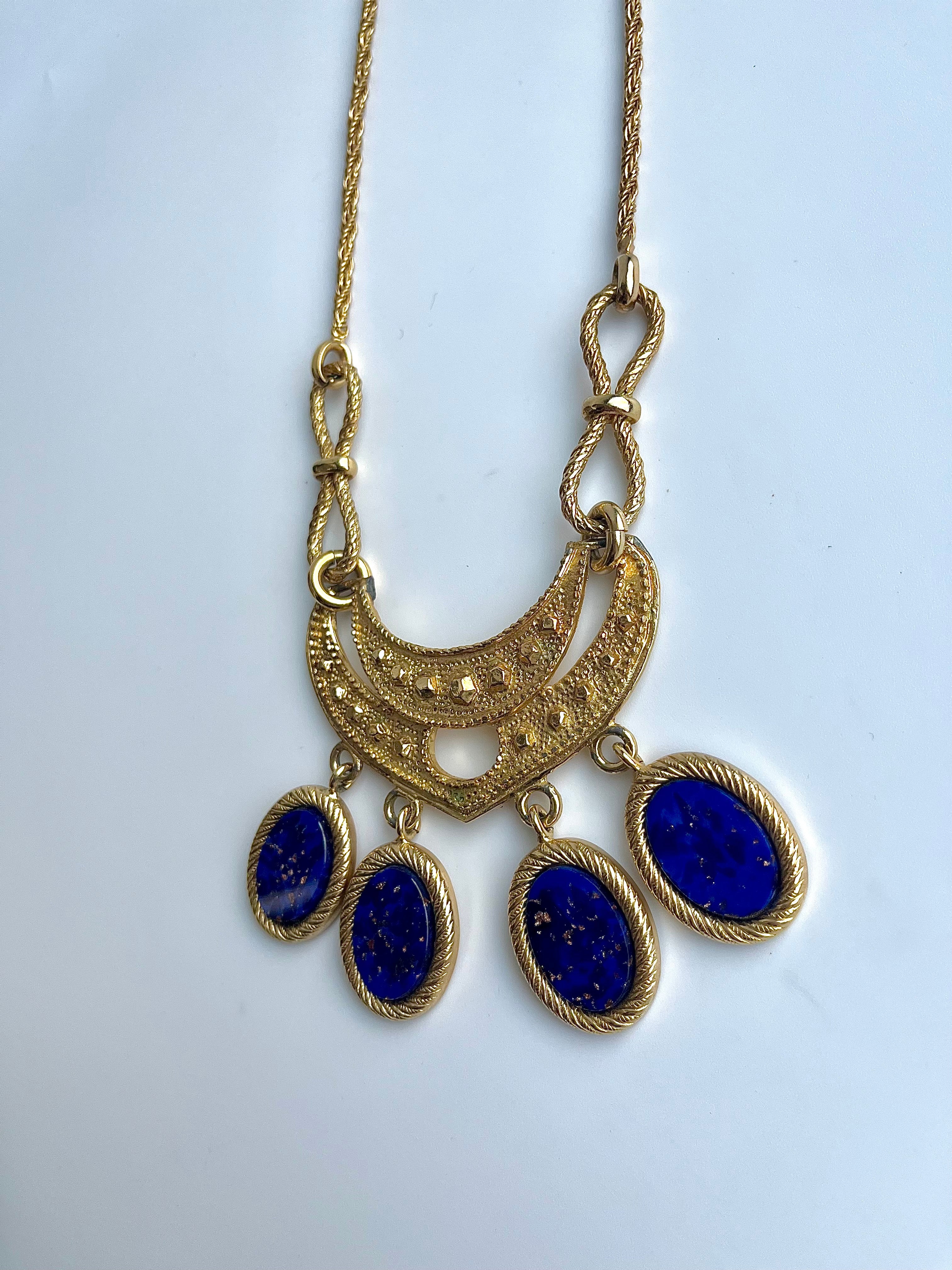 Etruscan Gold Lapis Glass Pendant Necklace