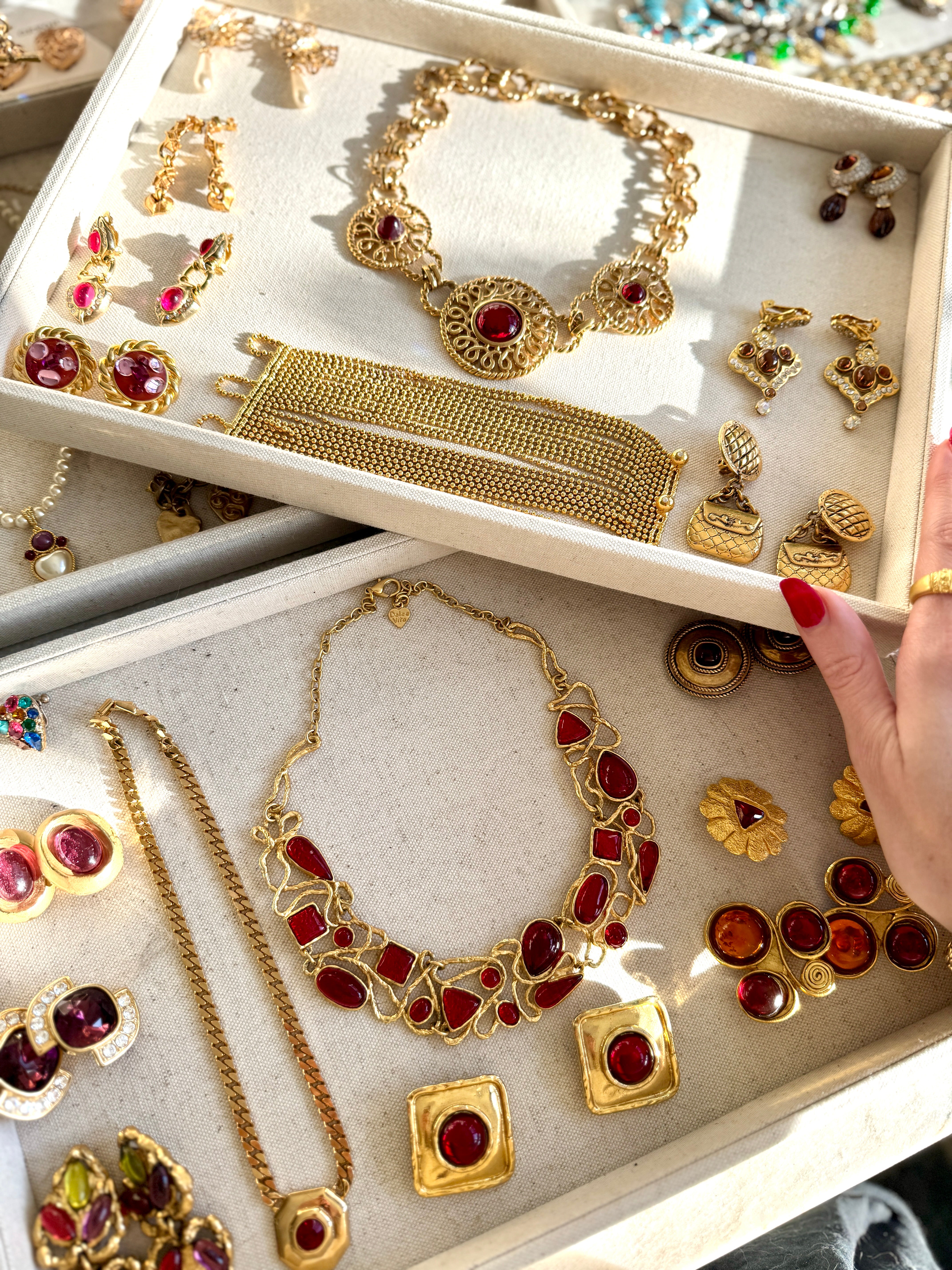 Vintage French Designer Guy Laroche Mogul Red Glass Statement Necklace