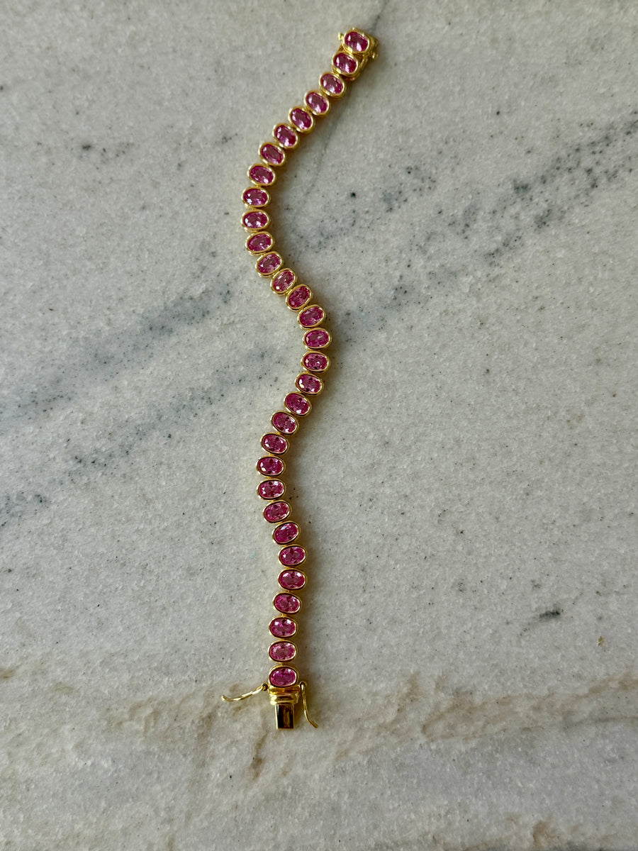 Oval Pink Crystal Tennis Bracelet