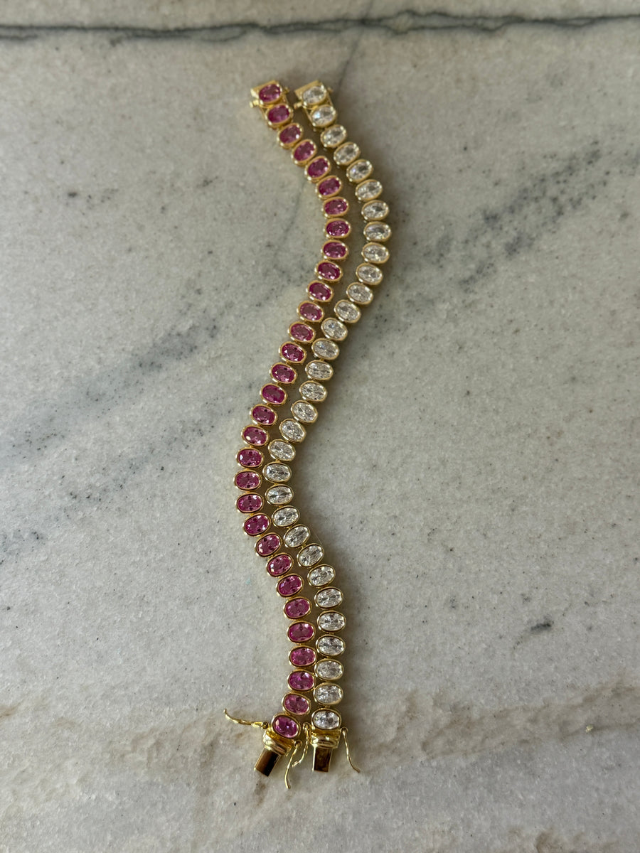Oval Pink Crystal Tennis Bracelet