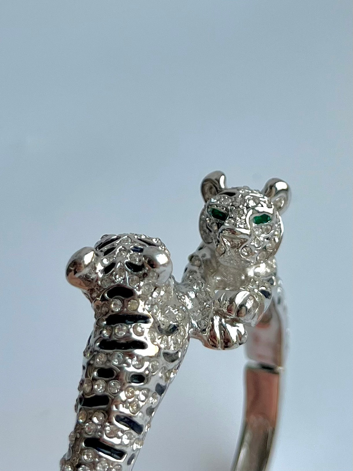 Fierce Silver & Black Enamel Enamel Double Tiger Bracelet