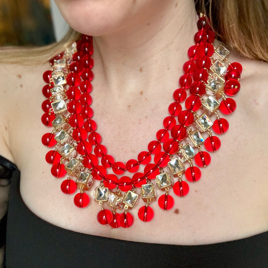 Red Jewel Glass Statement Necklace