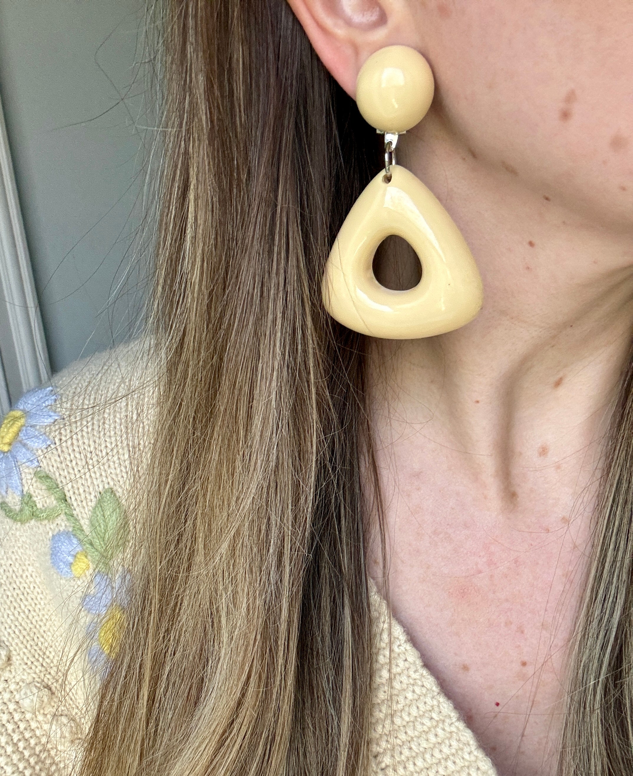 French Designer Marc Labat Paris Cream Resin Earrings