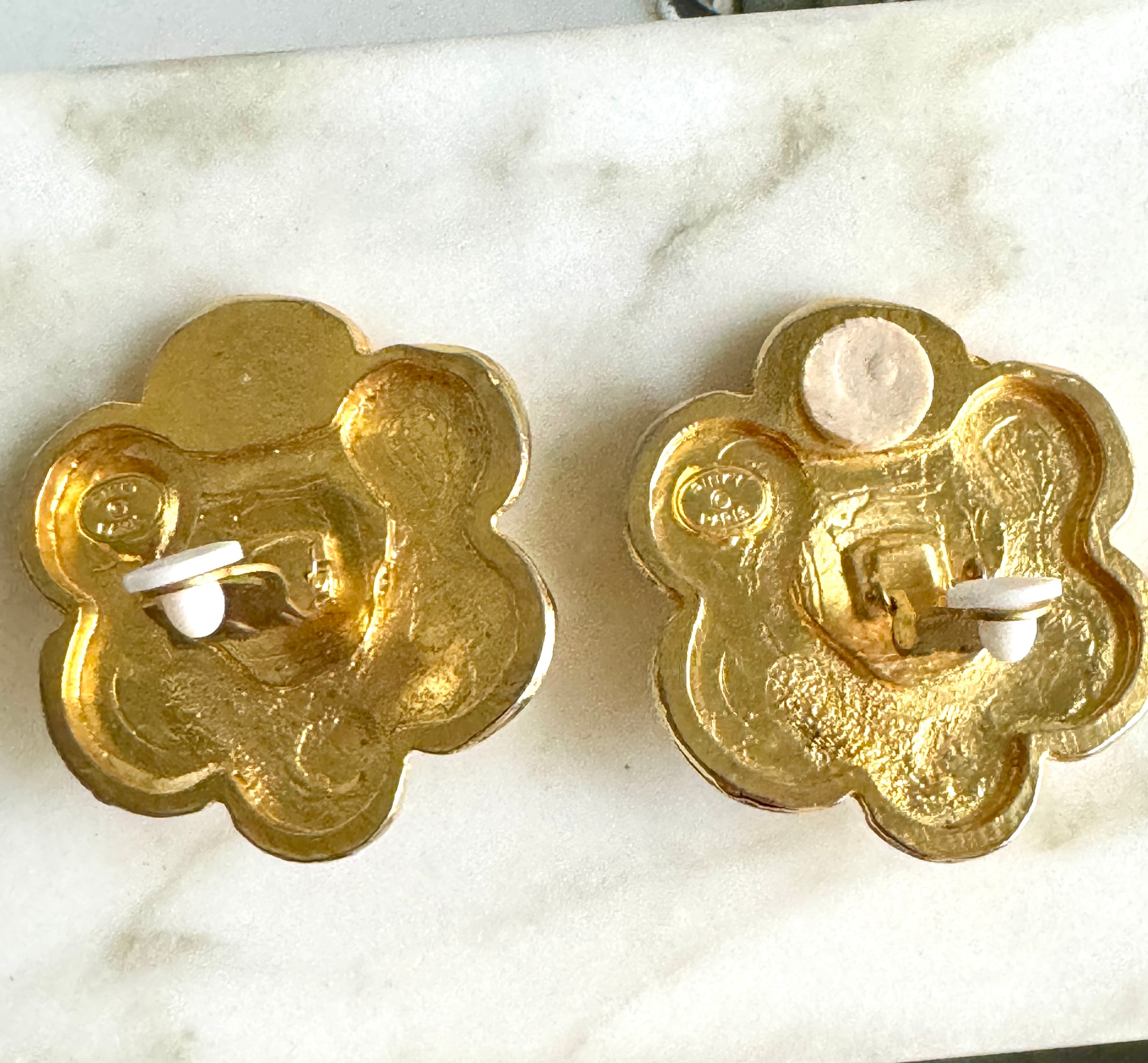 Vintage  Pinky Paris Gold Flower Earrings