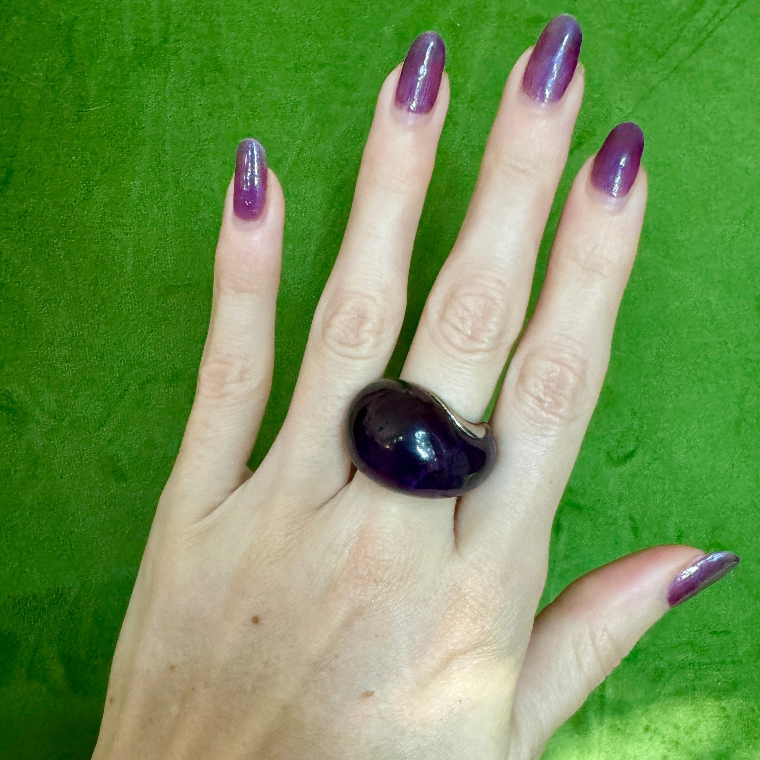 French Purple Resin Sterling Statement Ring Size 8