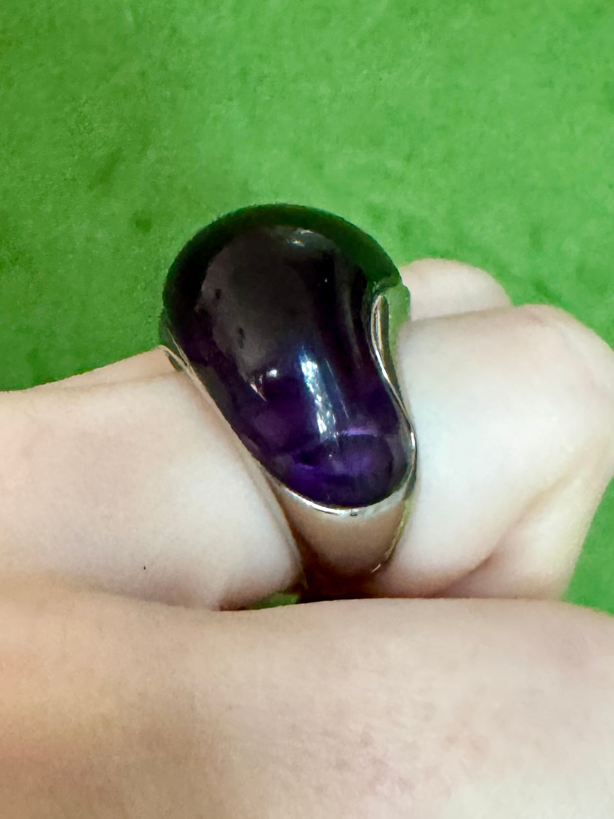 French Purple Resin Sterling Statement Ring Size 8