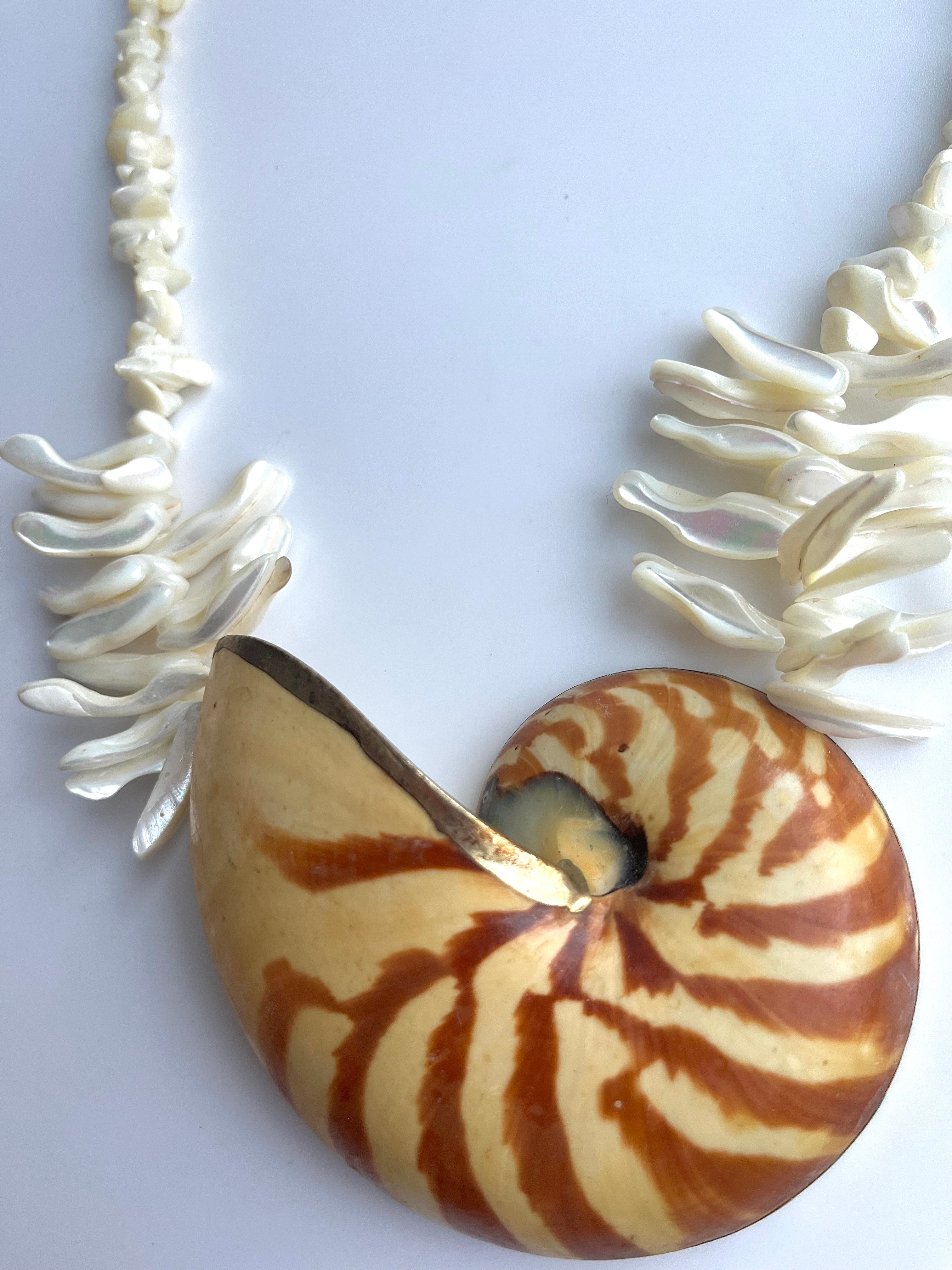 Fabulous Huge Nautilus Shell Statement Necklace