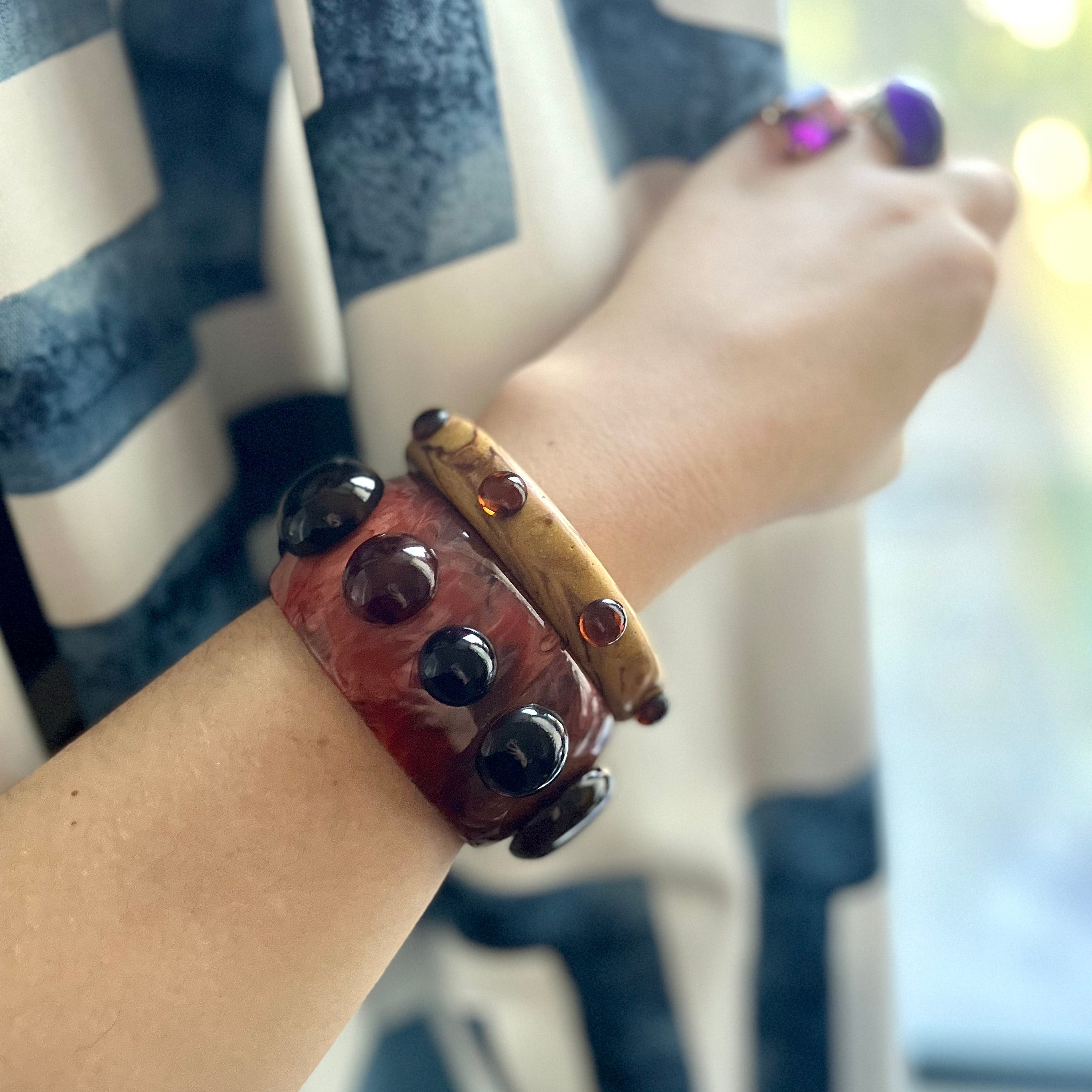 Wood Inspired Resin Italian Bangle Bracelet