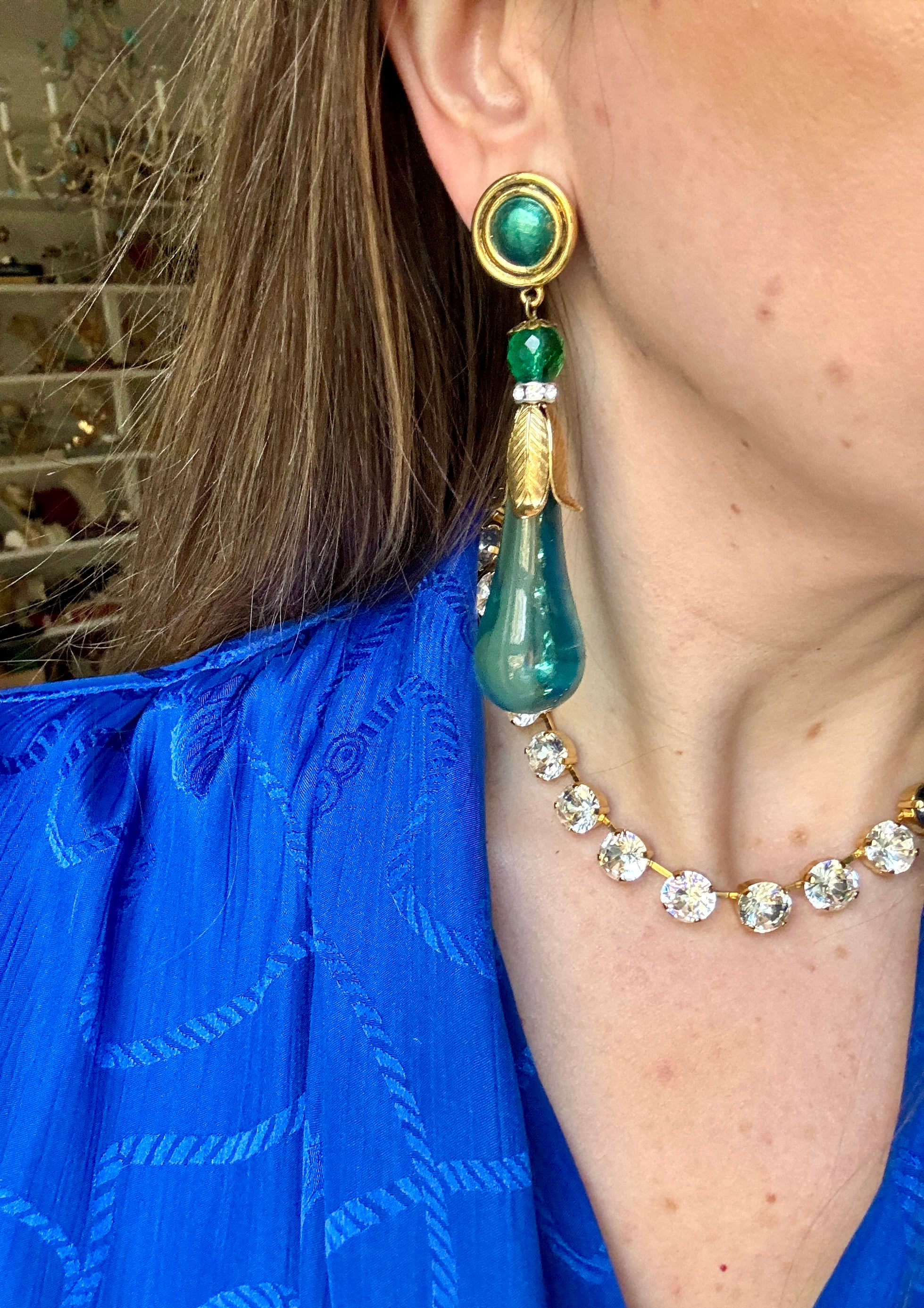 Estate Blue Drop Statement Earrings