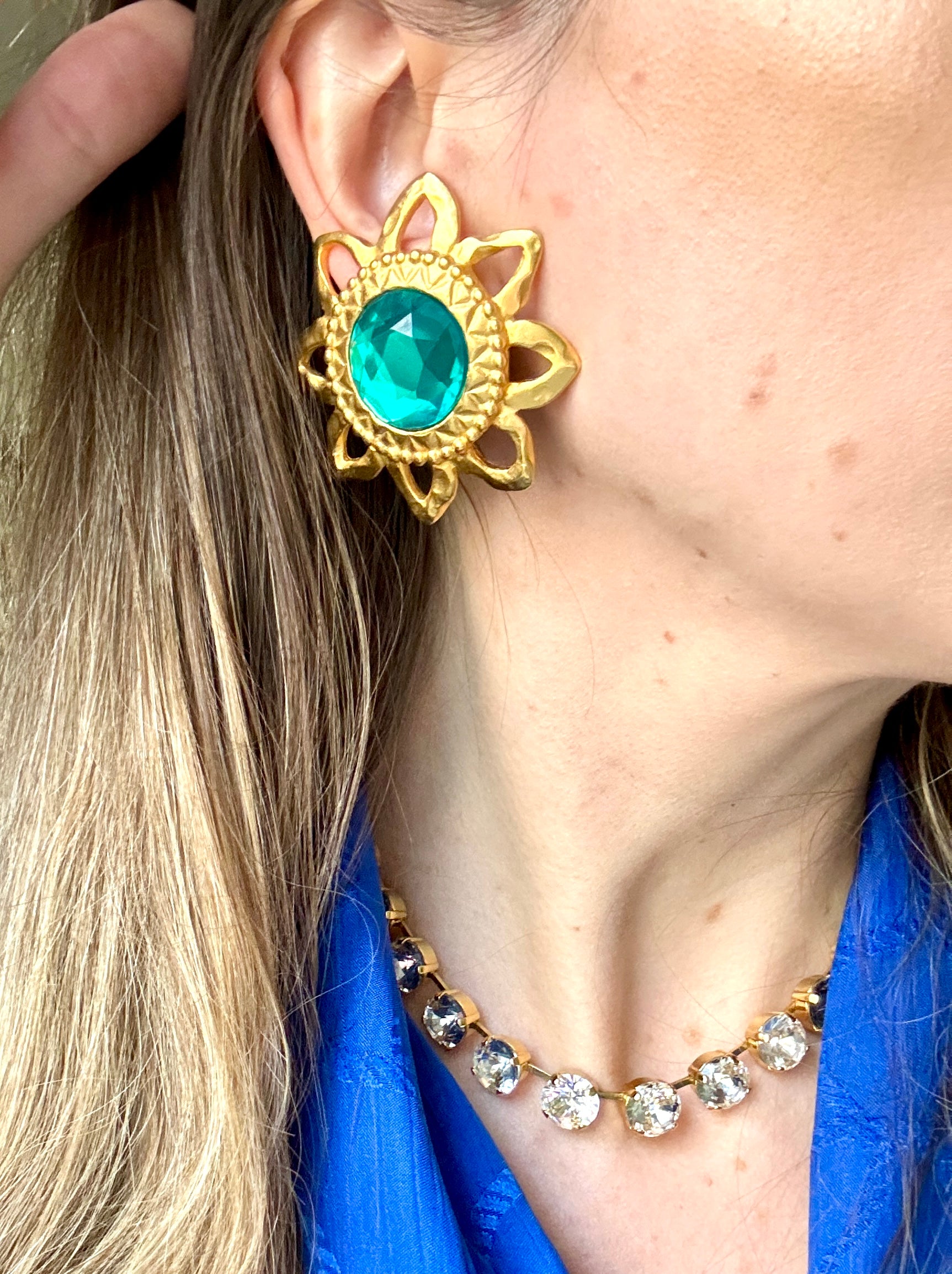 Huge 90s Green Jewel Sun Earrings