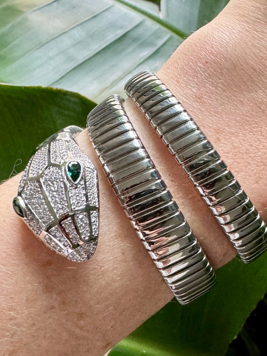 Petite Sterling Silver Crystal Triple Wrap Snake Bracelet
