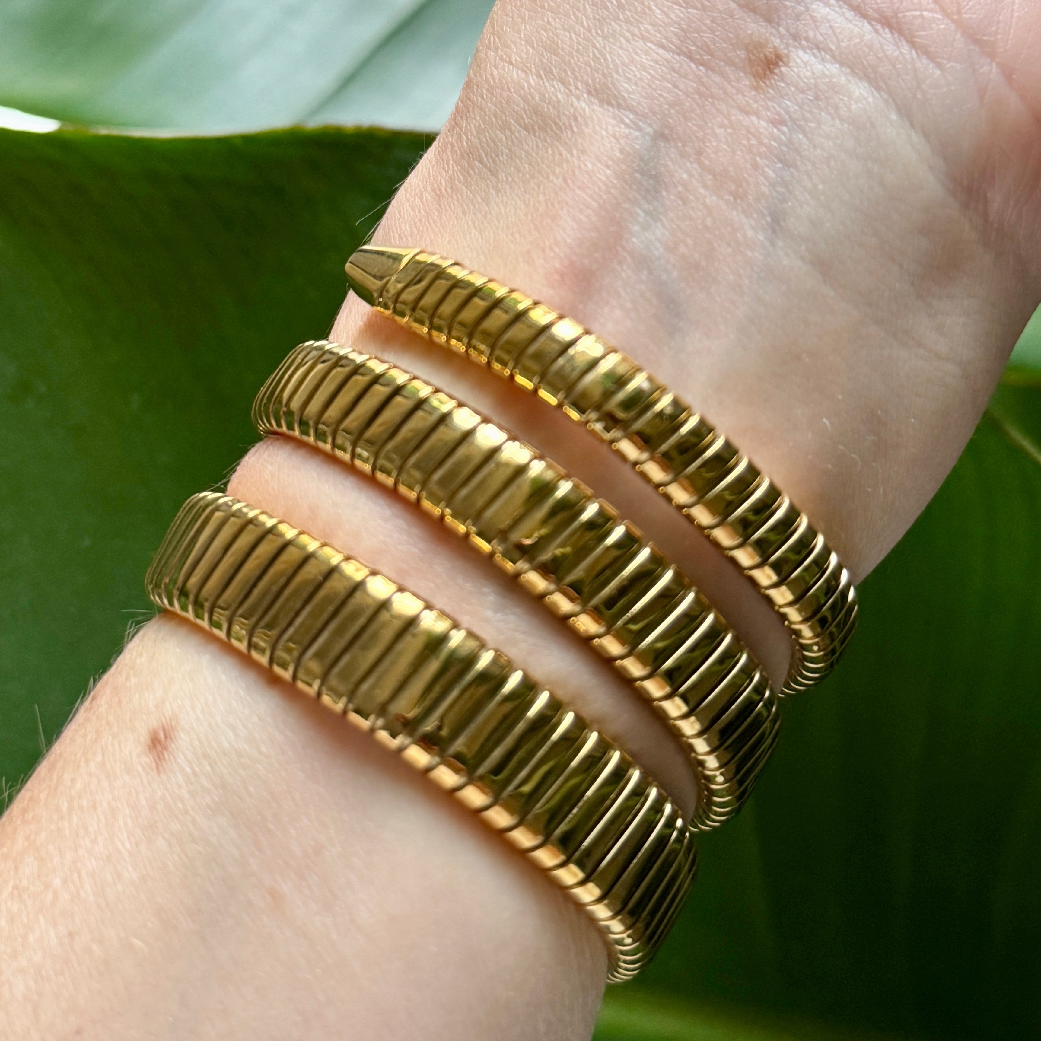 Gold Triple Coil Snake Wrap Bracelet