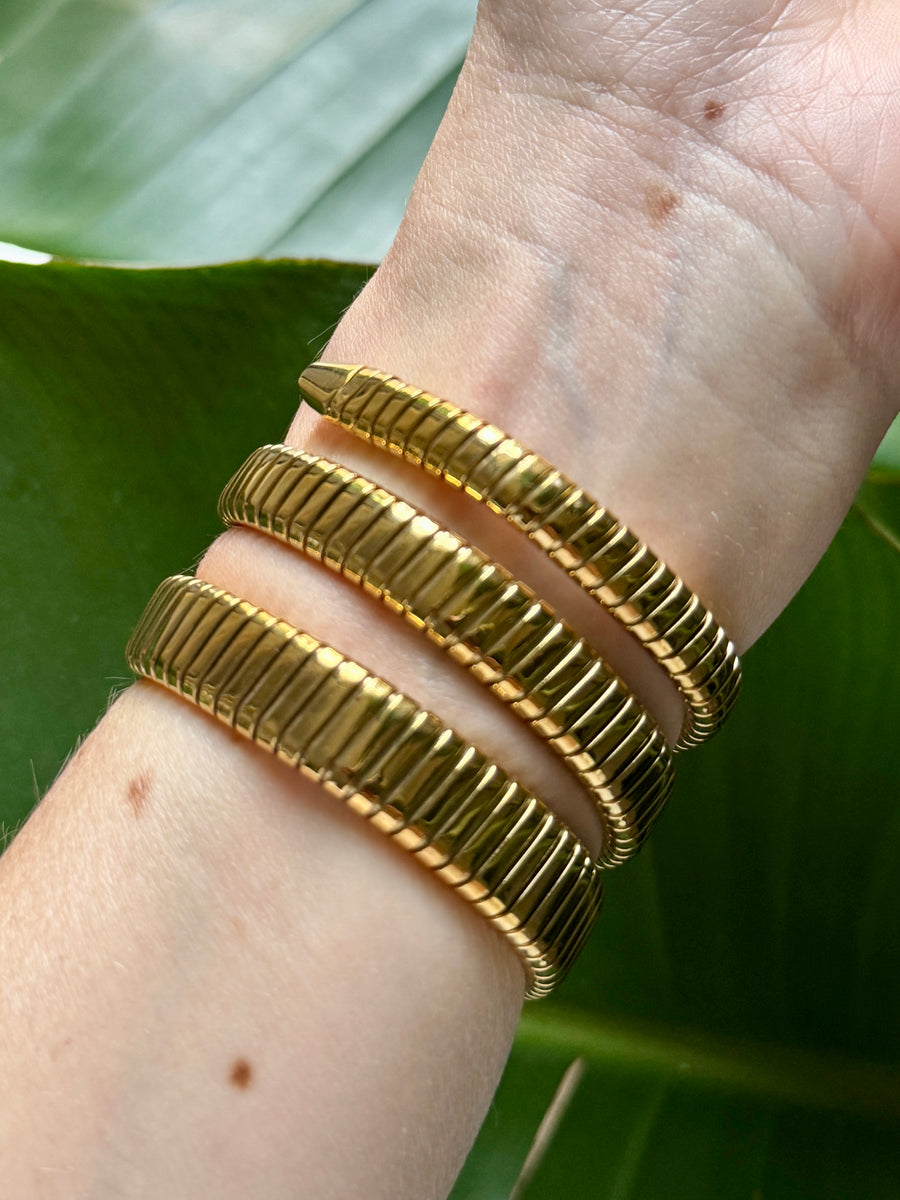 Gold Triple Coil Snake Wrap Bracelet
