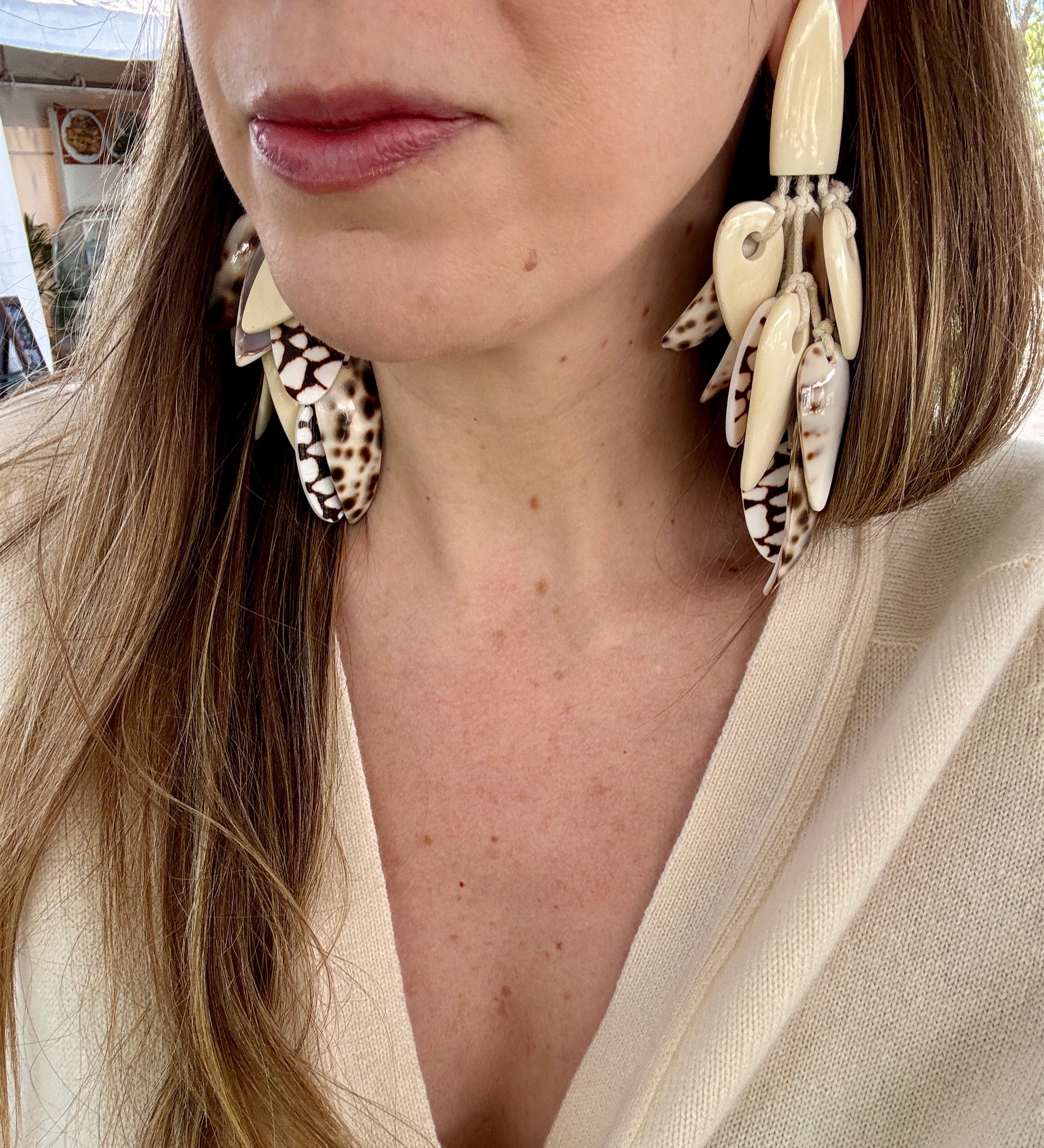 Monies Couture Polished Shell and Horn Statement Earrings