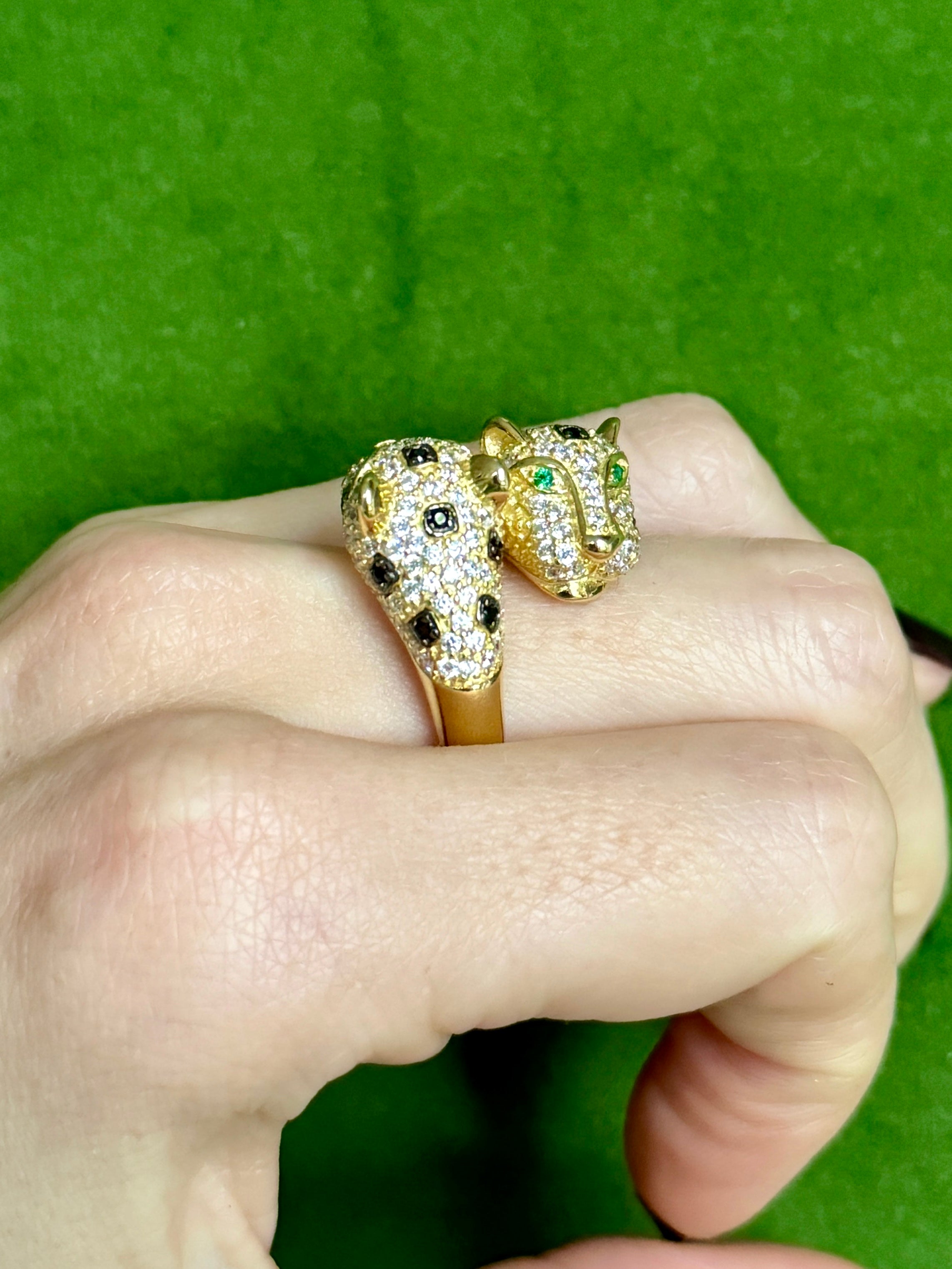 Double Panther Crystal Gold Ring Sizes 6, 7 & 8