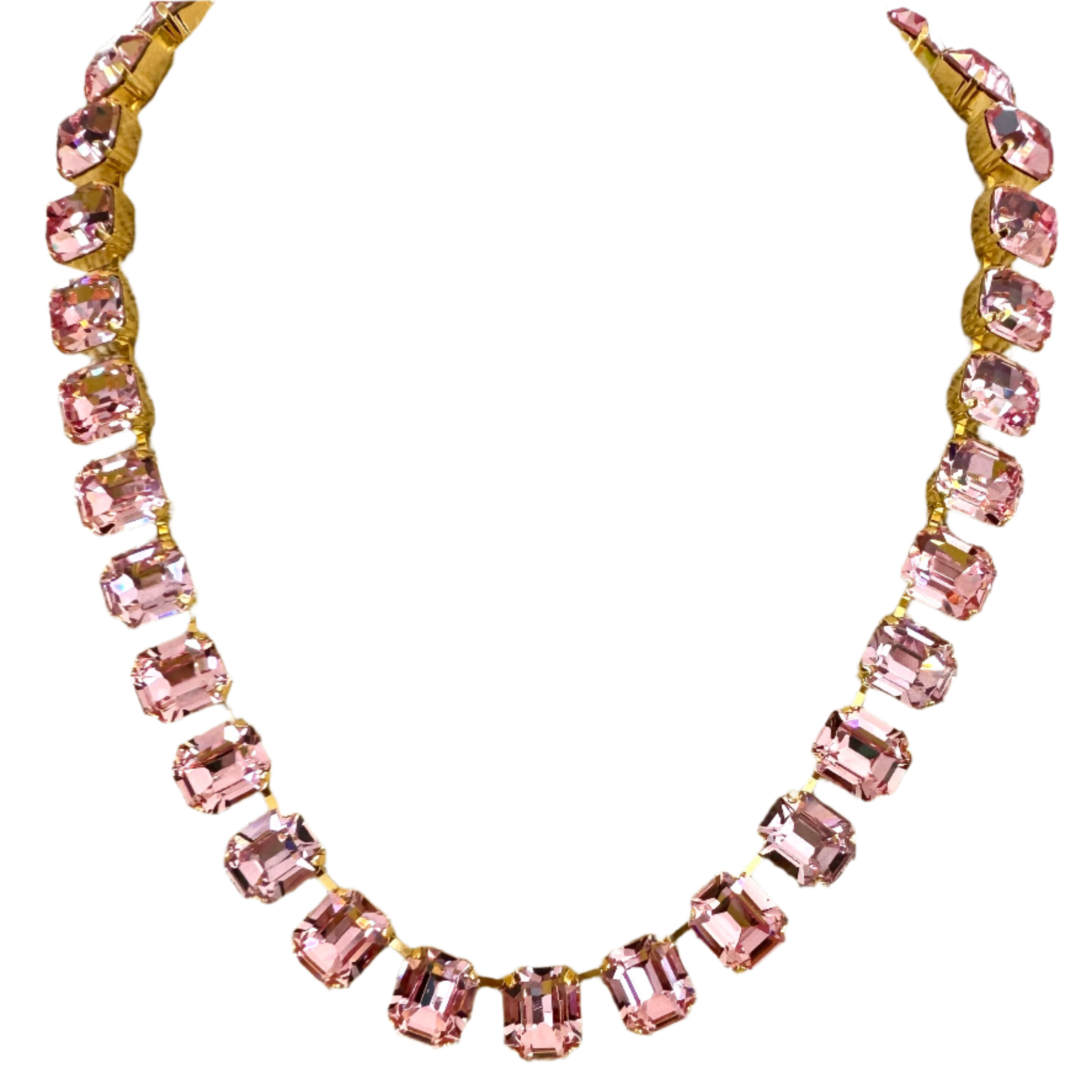 Light Pink Crystal Square Cut Necklace