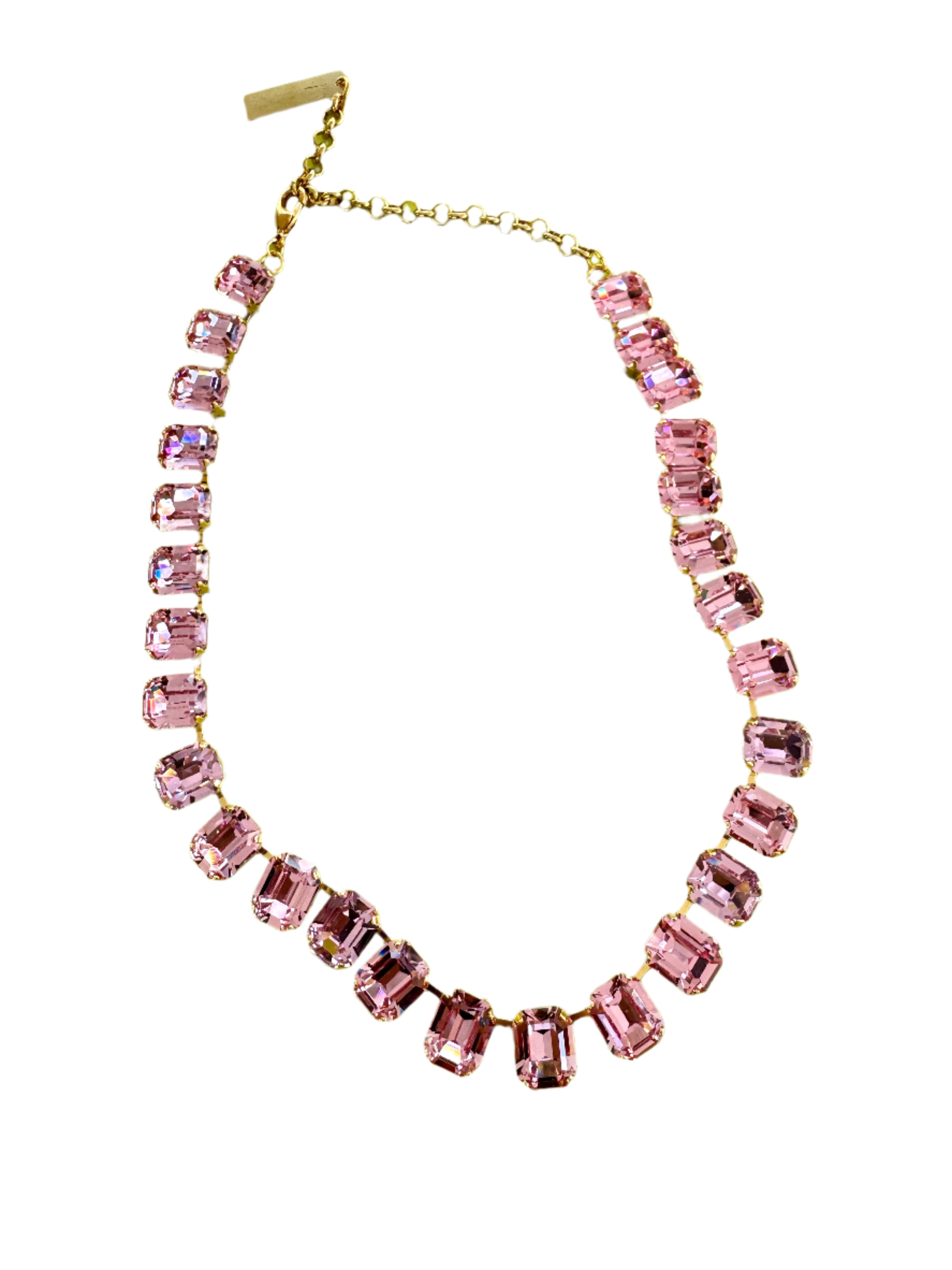 Light Pink Crystal Square Cut Necklace