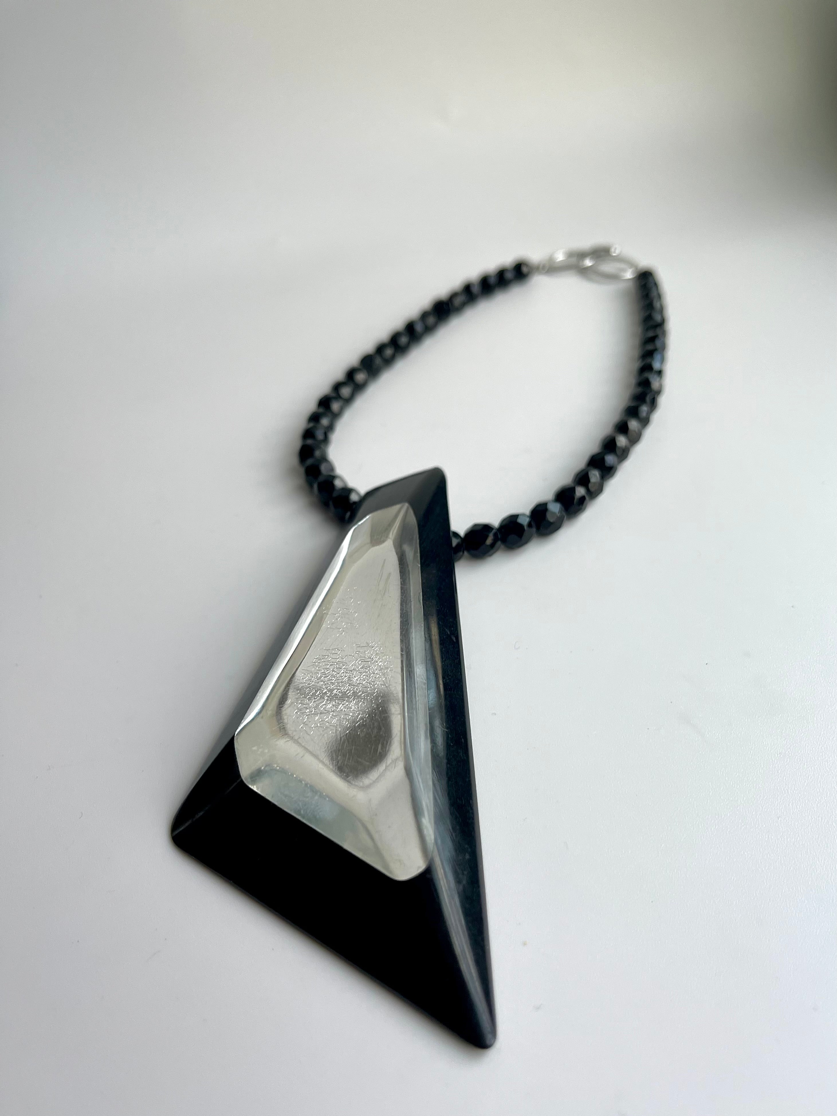 80s Black Bead Mirrored Statement Necklace