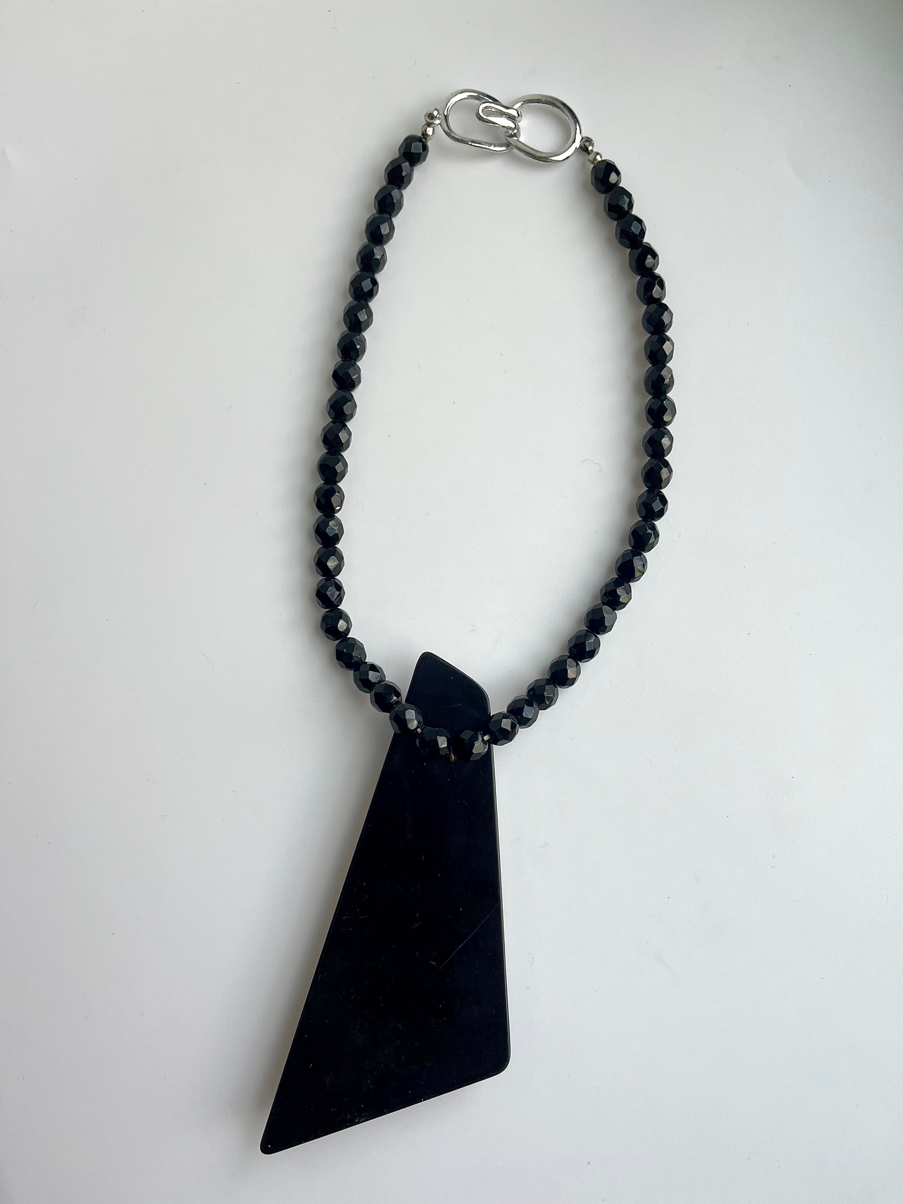 80s Black Bead Mirrored Statement Necklace